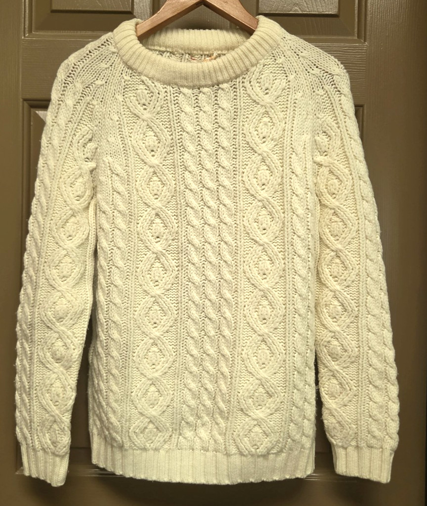 Vintage Hand Loomed Fisherman Cable Knit Sweater Ivory Cream Chunky Womens M Vintage Hand Loomed Fisherman Cable Knit Sweater Ivory Cream Chunky Womens M