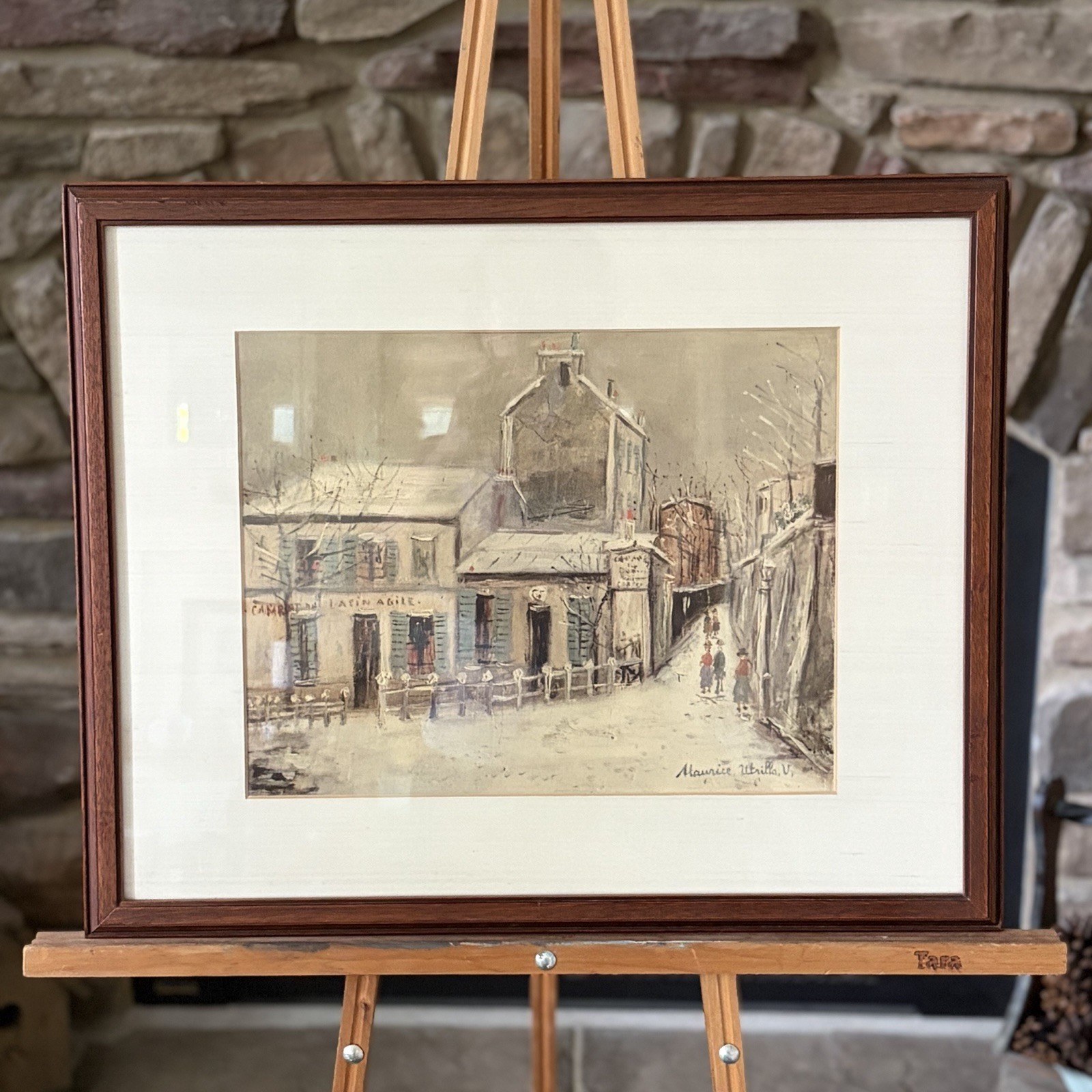 Vintage Maurice Utrillo “Le Lapin Agile in Winter” Signed Framed Paris Art MCM