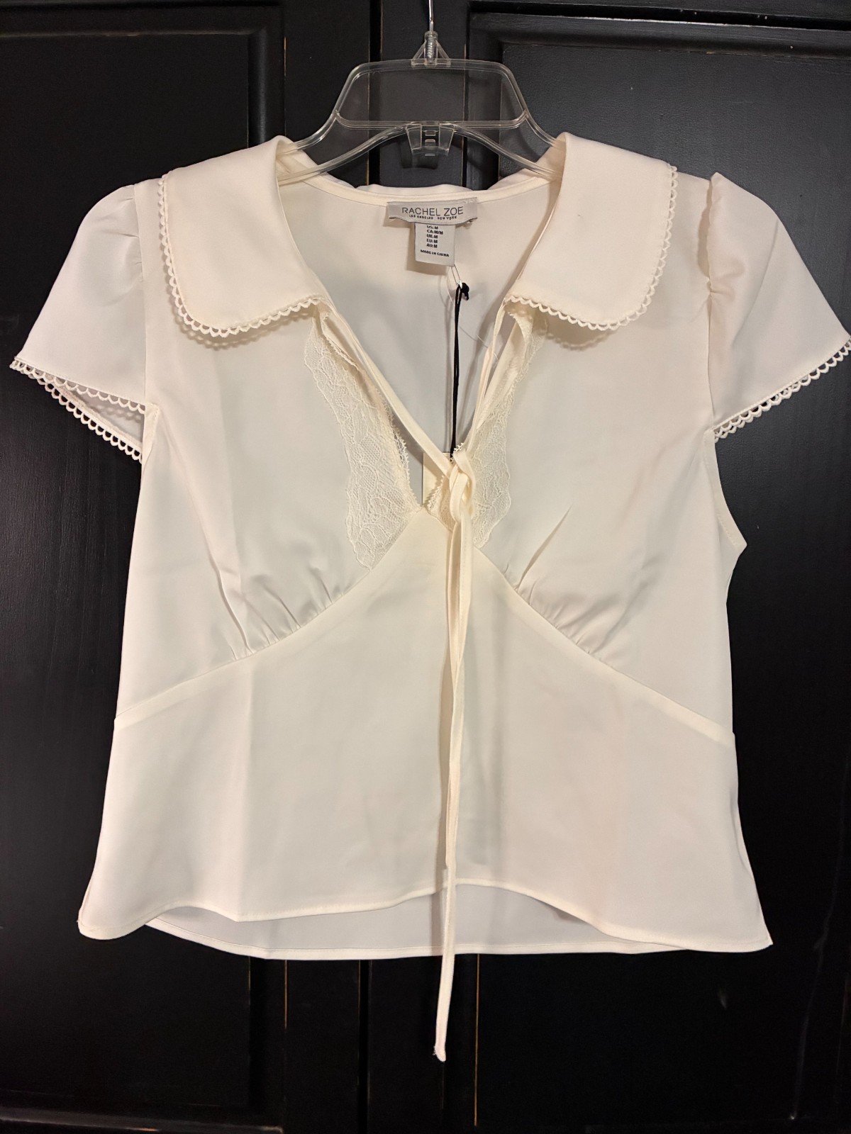 NWT Rachel Zoe White Satin Peter Pan Collared Lace Blouse M Romantic Feminine NWT Rachel Zoe White Satin Peter Pan Collared Lace Blouse M Romantic Feminine