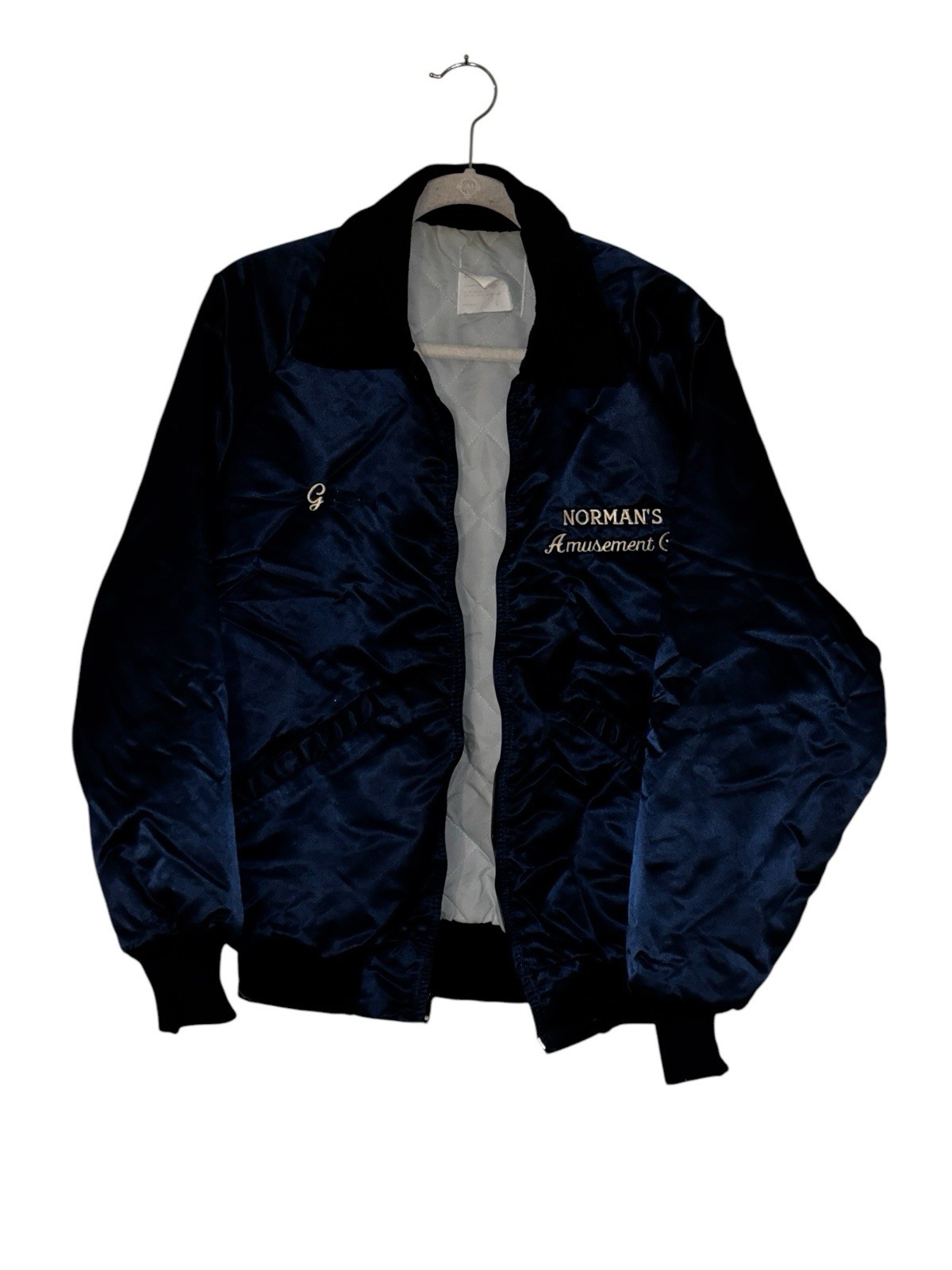 Vintage DeLong Size Large Mens Satin Jacket Navy Norman’s Amusement Company