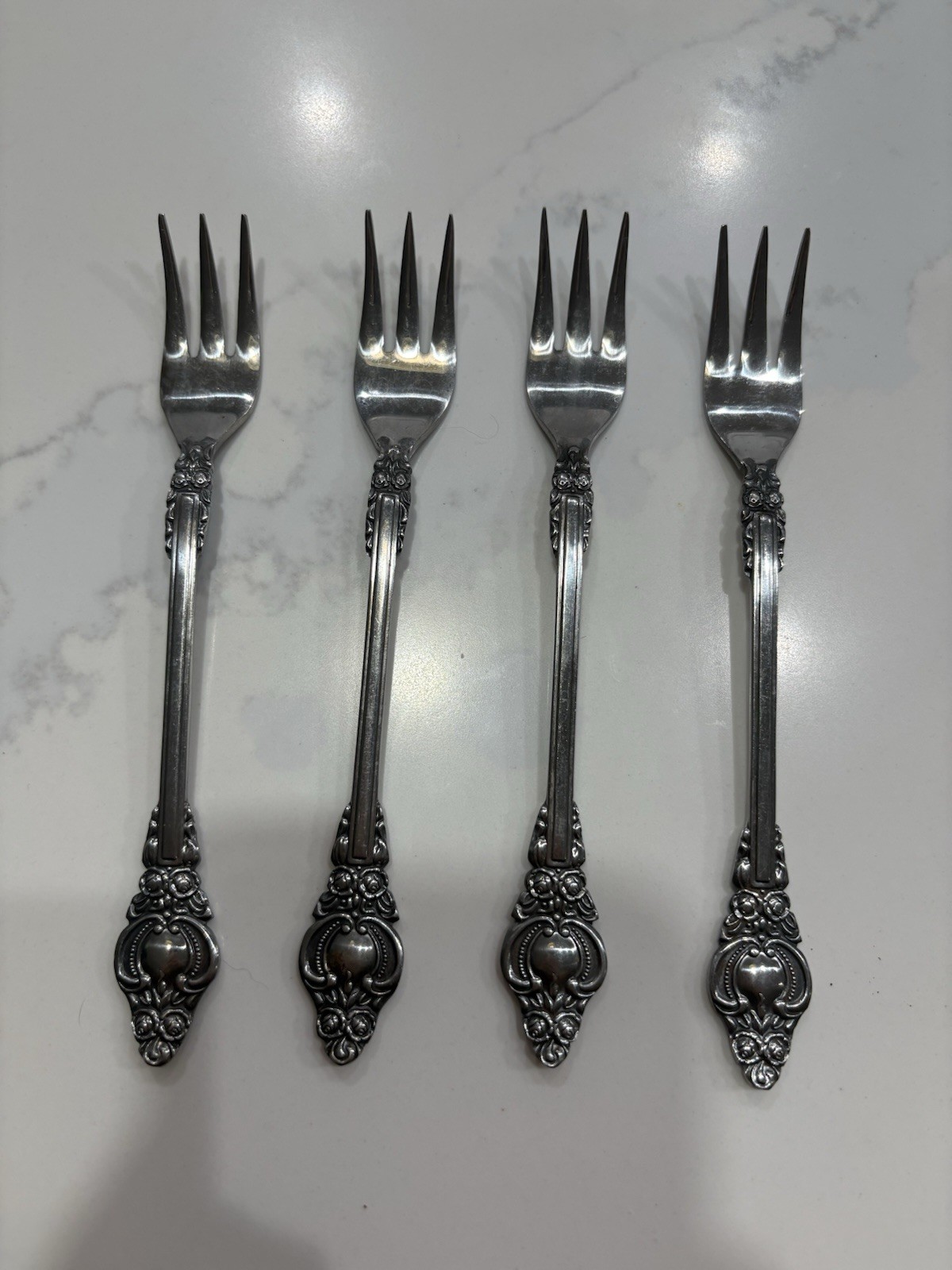 Vintage Supreme Cutlery Japan STAINLESS ORNATE SCROLL FLORAL 4 Forks Towle