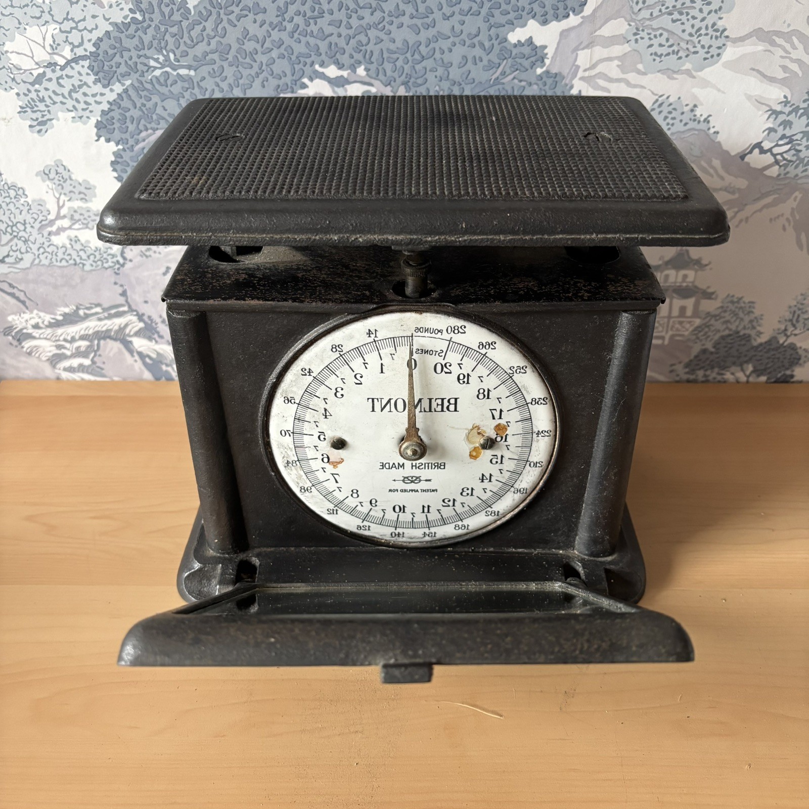 Antique Vintage BELMONT Mirrored Cast Iron Personal Bathroom Scales - British Antique Vintage BELMONT Mirrored Cast Iron Personal Bathroom Scales - British