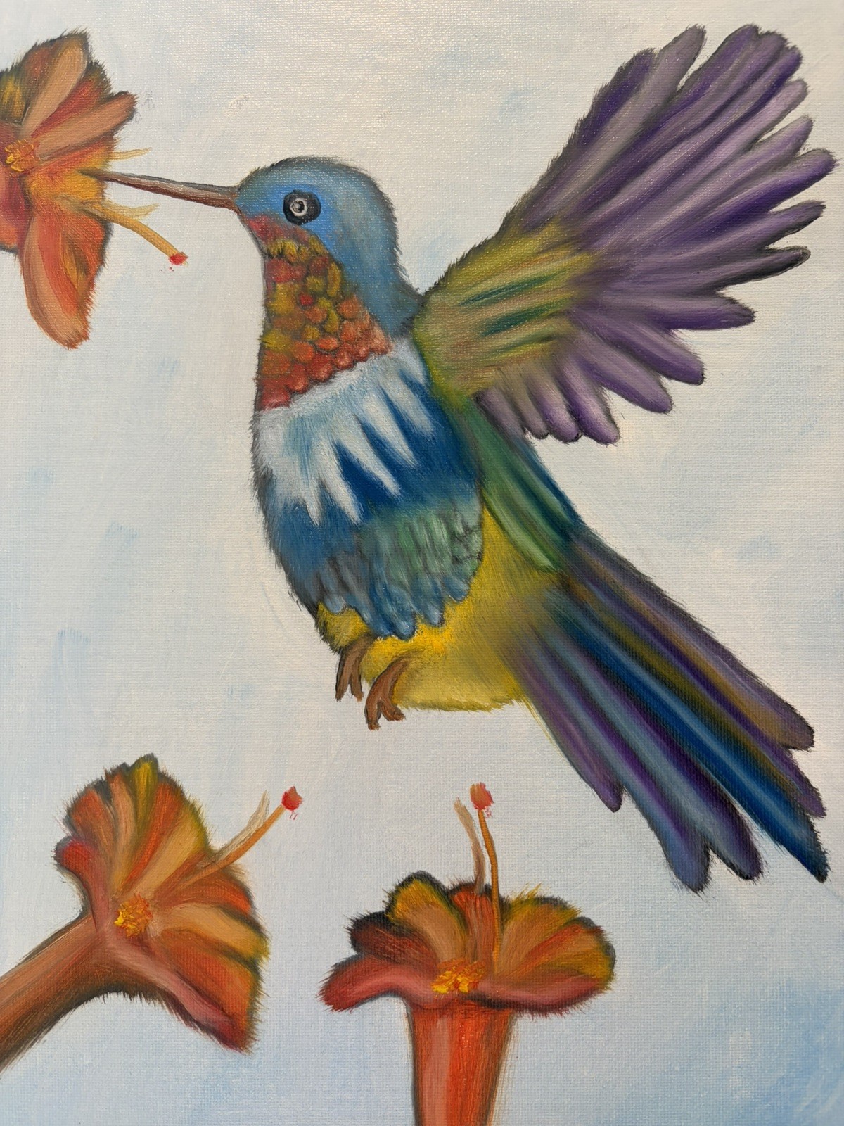 Original oil painting 11 x 14 inches gorgeous colorful hummingbird Original oil painting 11 x 14 inches gorgeous colorful hummingbird