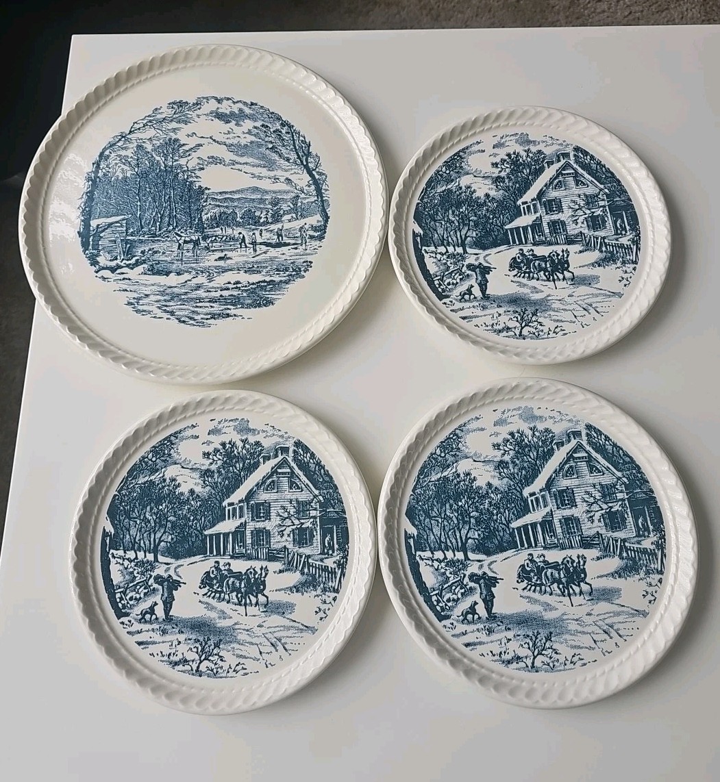 Royal Currier S Ives Blue Winter Scene Plate 7.5\