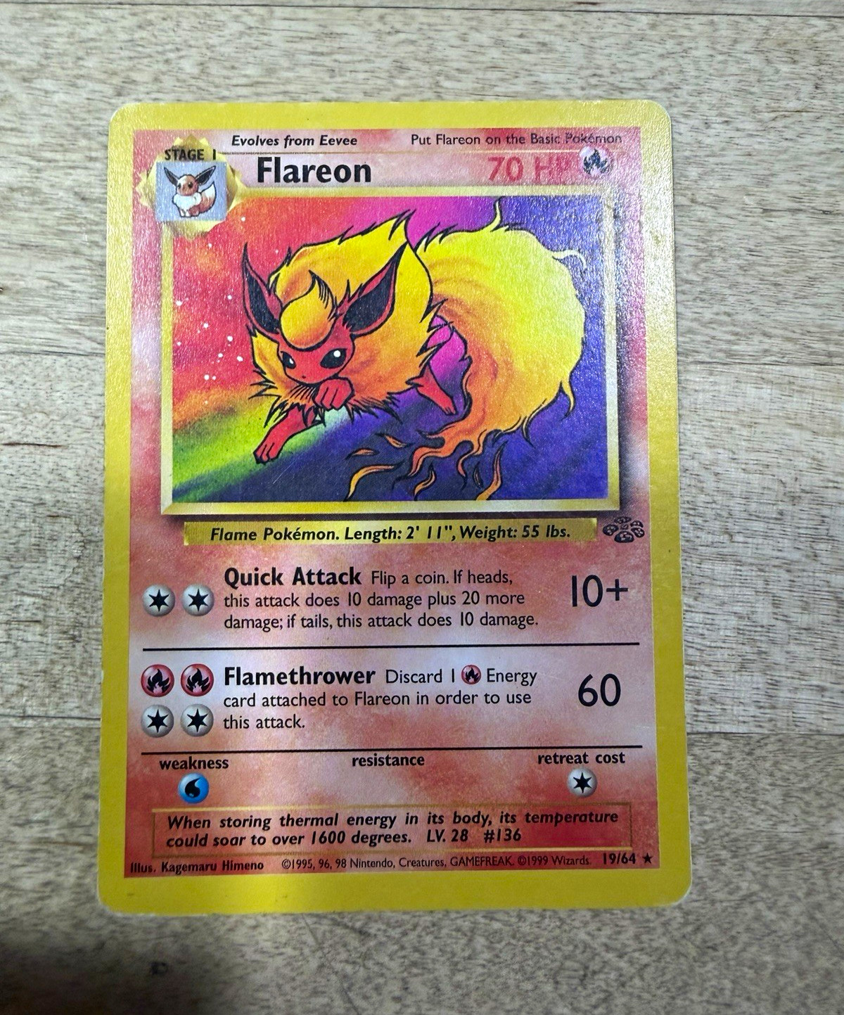 Flareon 19/64 Jungle Unlimited English 1999 Rare 70 HP Flareon 19/64 Jungle Unlimited English 1999 Rare 70 HP