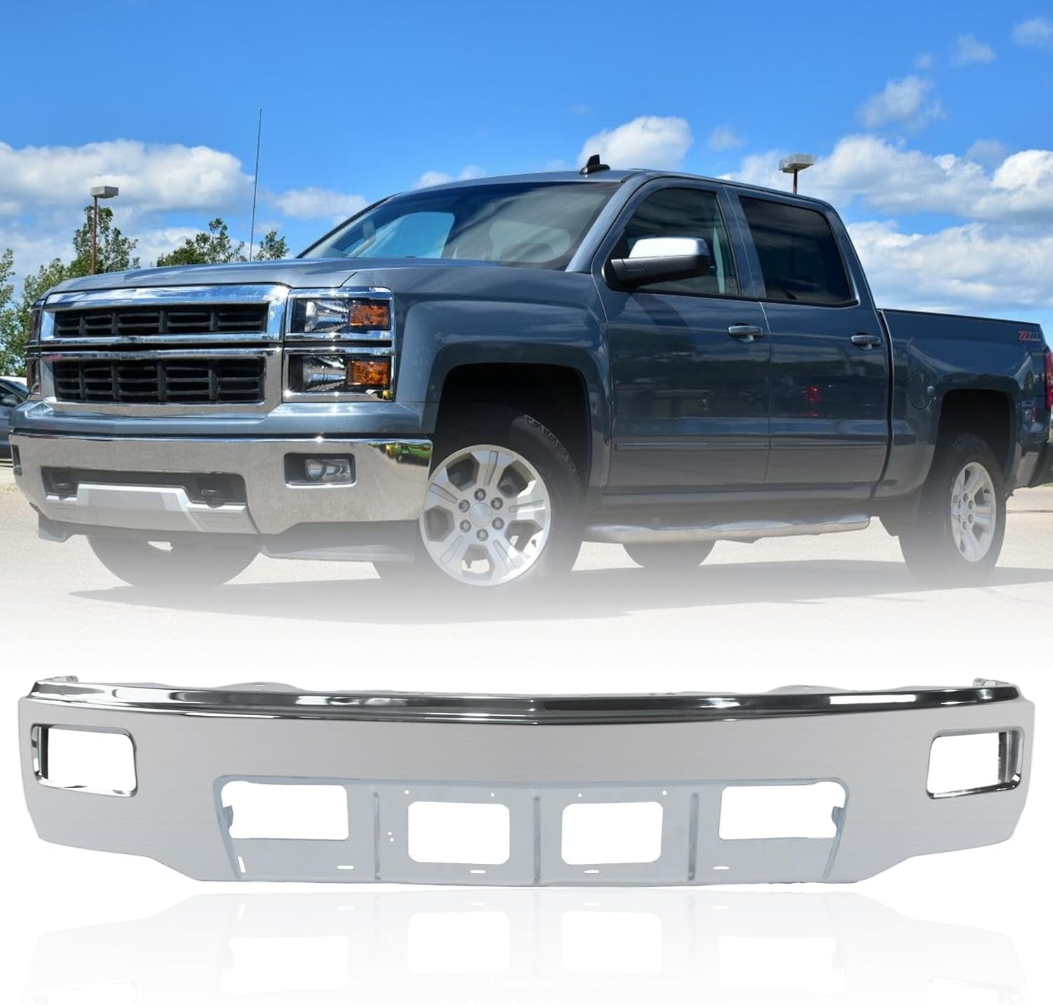 For 2014-2015 Chevy Silverado 1500 Steel Front Bumper Face Bar W/ Fog Hole