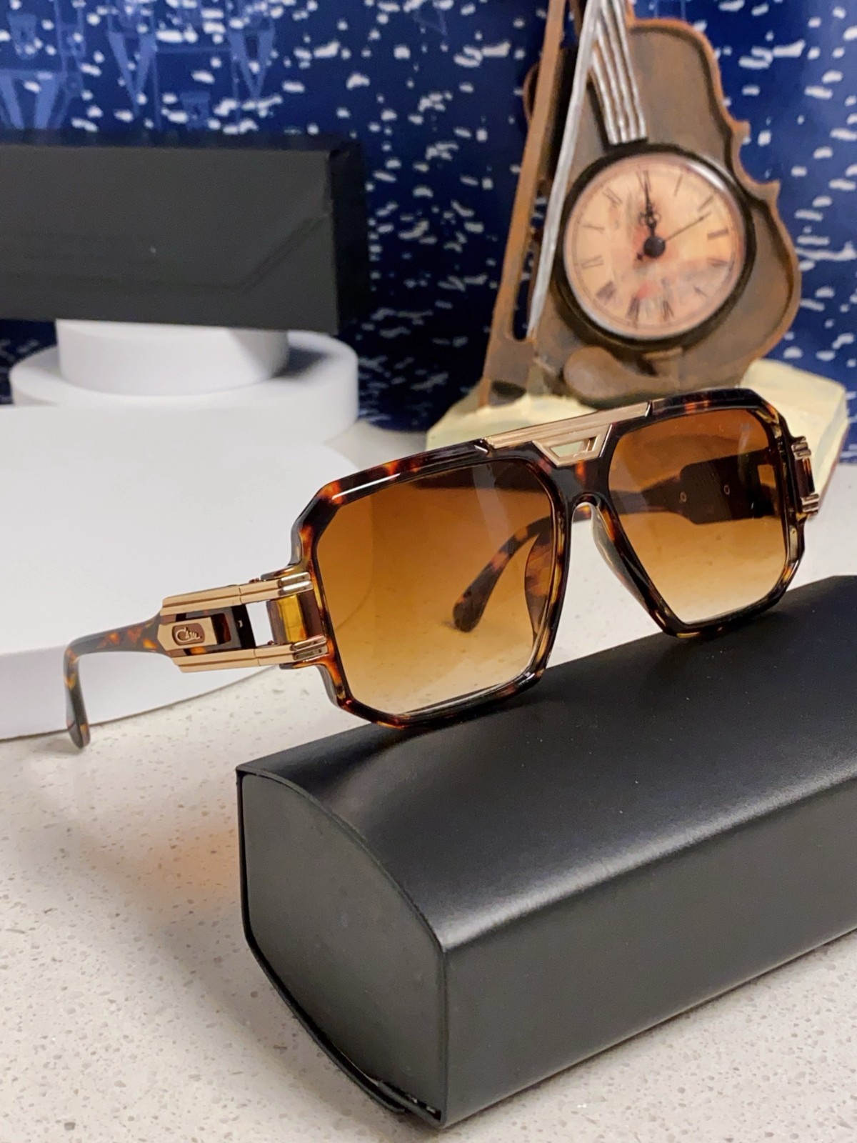 CAZAL Oversized Square Black Gold Luxury Sunglasses Vintage Style CAZAL Oversized Square Black Gold Luxury Sunglasses Vintage Style