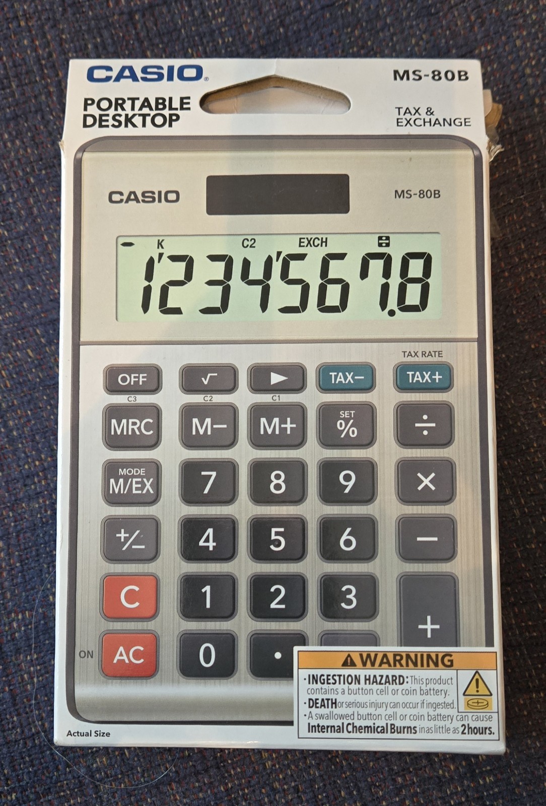 Casio MS-80B Desktop Solar Calculator w/ Tax Currency Office School Use