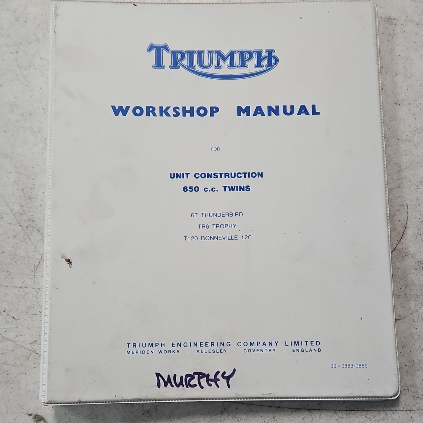 Vintage Original Triumph 650cc Unit Construction Twins Workshop Manual in Binder Vintage Original Triumph 650cc Unit Construction Twins Workshop Manual in Binder