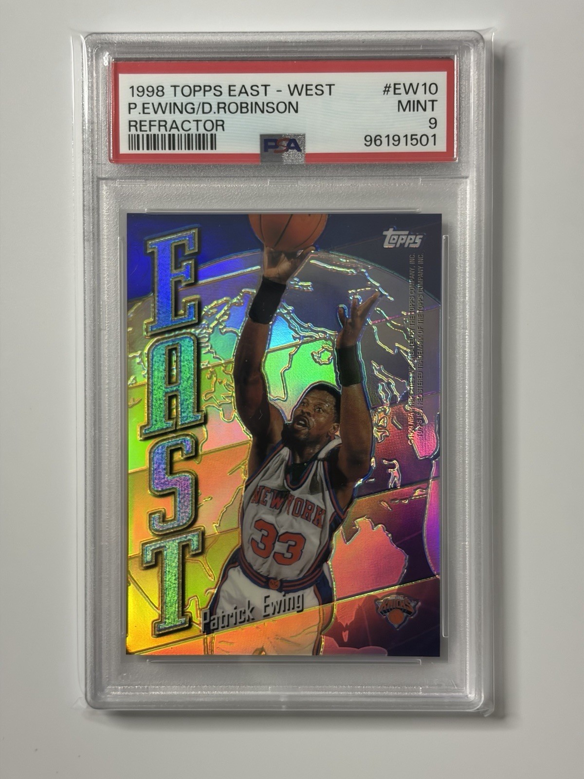 Topps 1998-99 East/West Refractor #EW10 David Robinson Patrick Ewing PSA 9