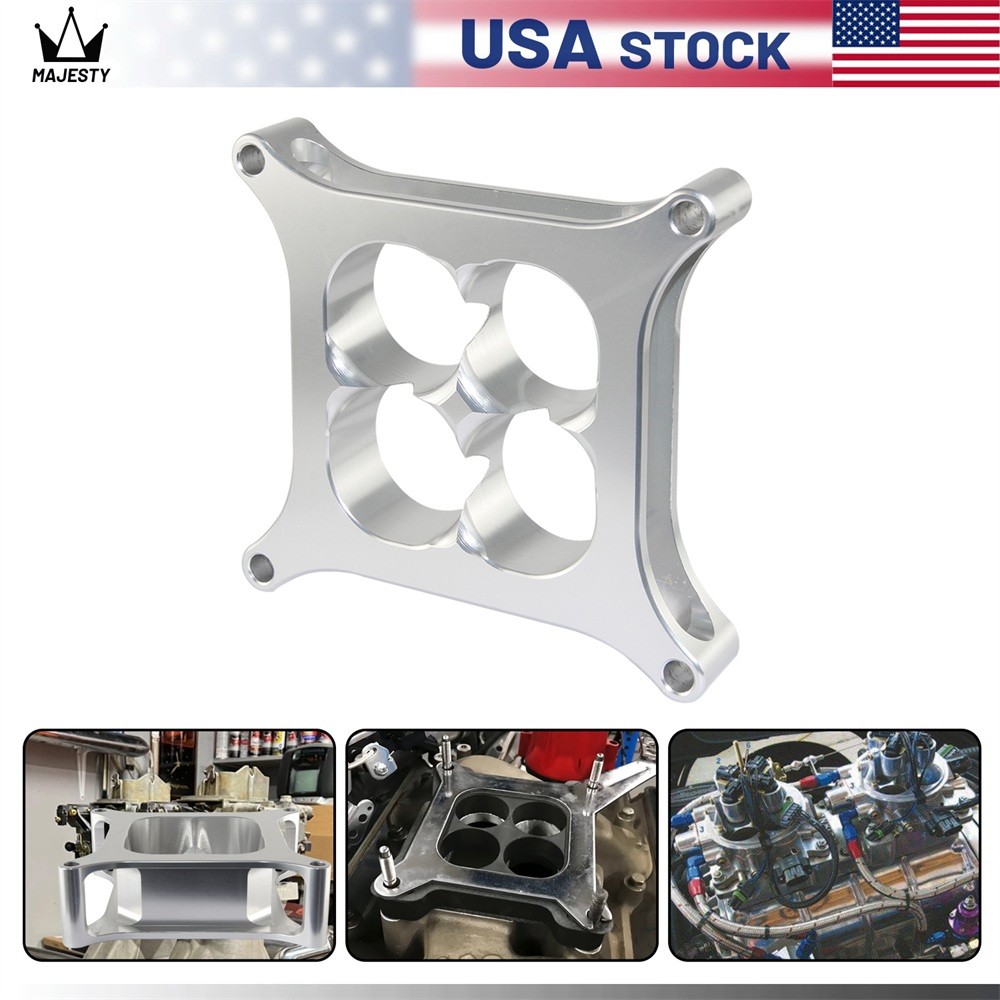 1 inch T6 Aluminum 4150 CNC Machined Carburetor Spacer Square Bore 4 Port Silver 1 inch T6 Aluminum 4150 CNC Machined Carburetor Spacer Square Bore 4 Port Silver