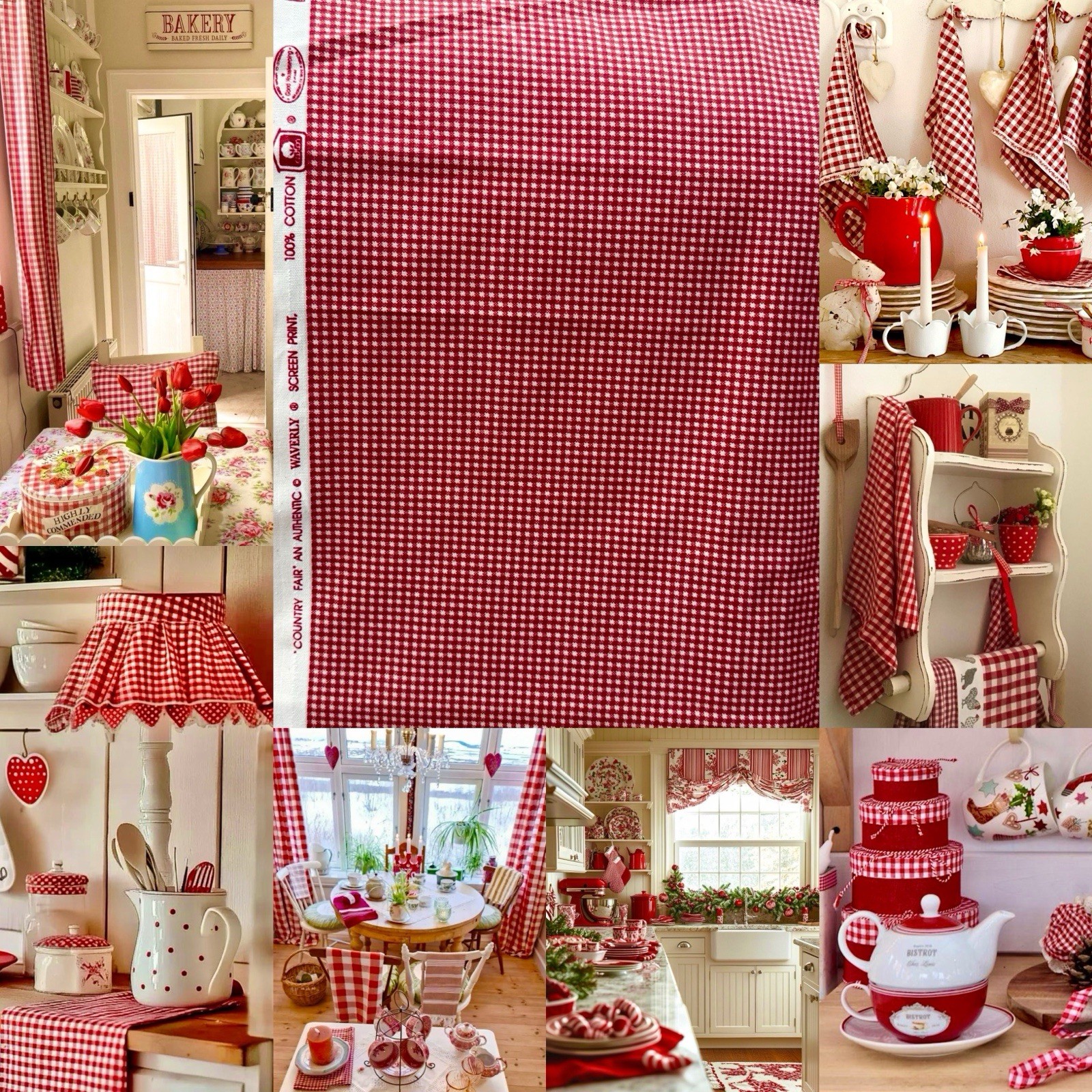 VTG Waverly Red Gingham Buffalo Check Plaid Cotton Farmhouse Rustic 7.6 Yd Lot