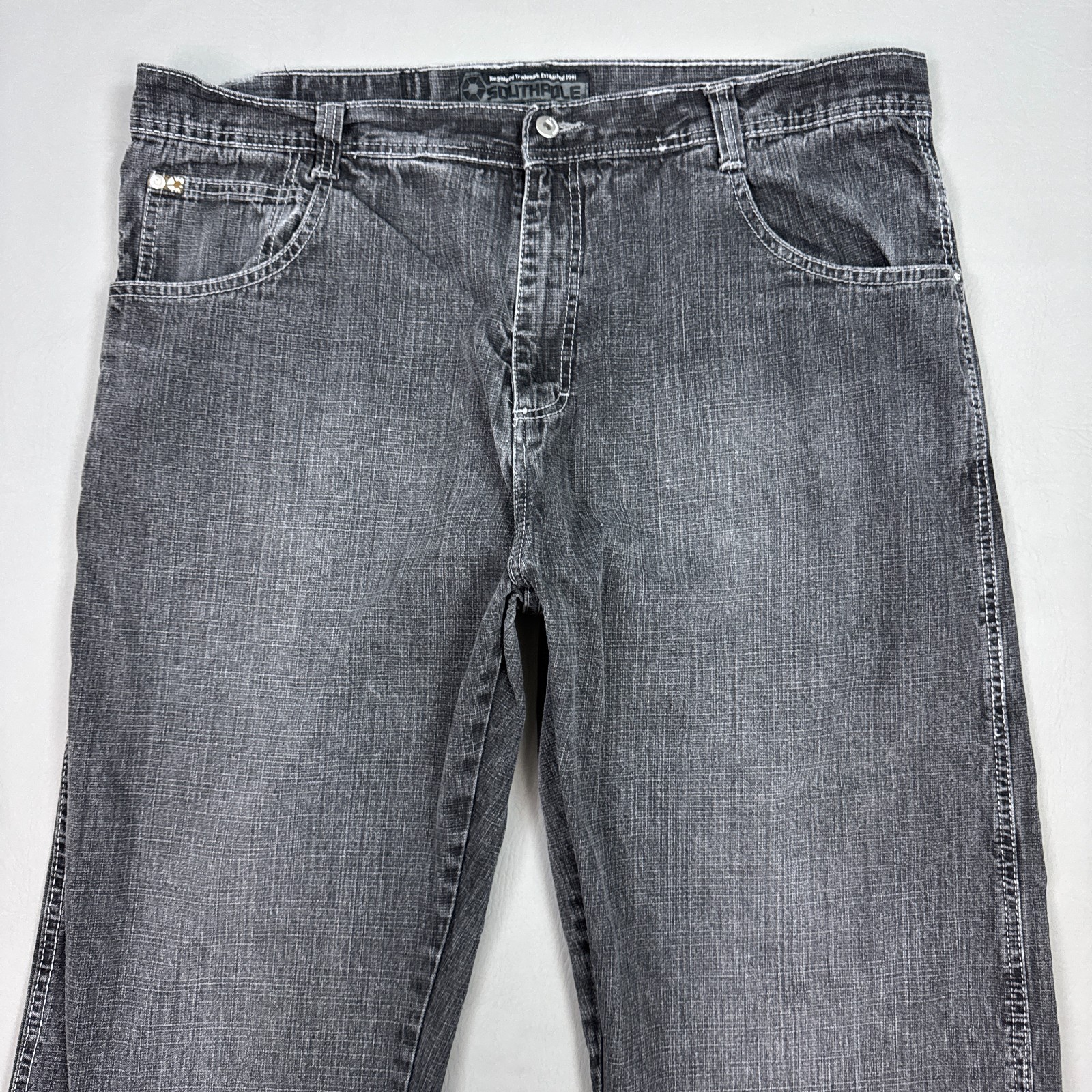 Vintage SouthPole Jeans Mens 44x32 Black Baggy Wide Distressed Faded (Tagged46)