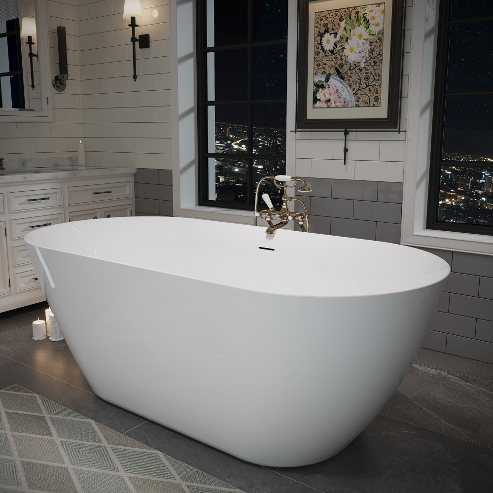 59in Acrylic Freestanding Bathtub,Oval Deep Soaker Tub,Double Wall,Gloss White 59in Acrylic Freestanding Bathtub,Oval Deep Soaker Tub,Double Wall,Gloss White