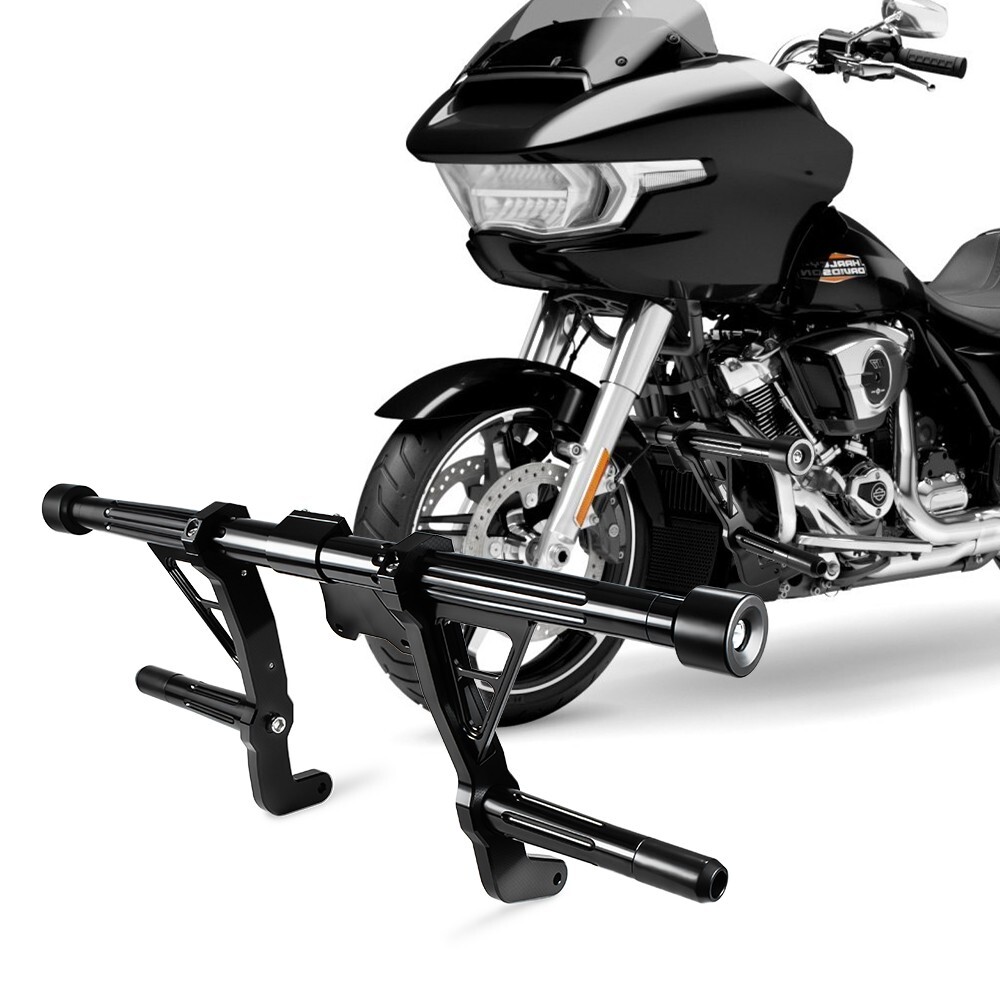 Black Billet CNC Front Highway Engine Guard Crash Bar For Harley Touring 14-23 Black Billet CNC Front Highway Engine Guard Crash Bar For Harley Touring 14-23
