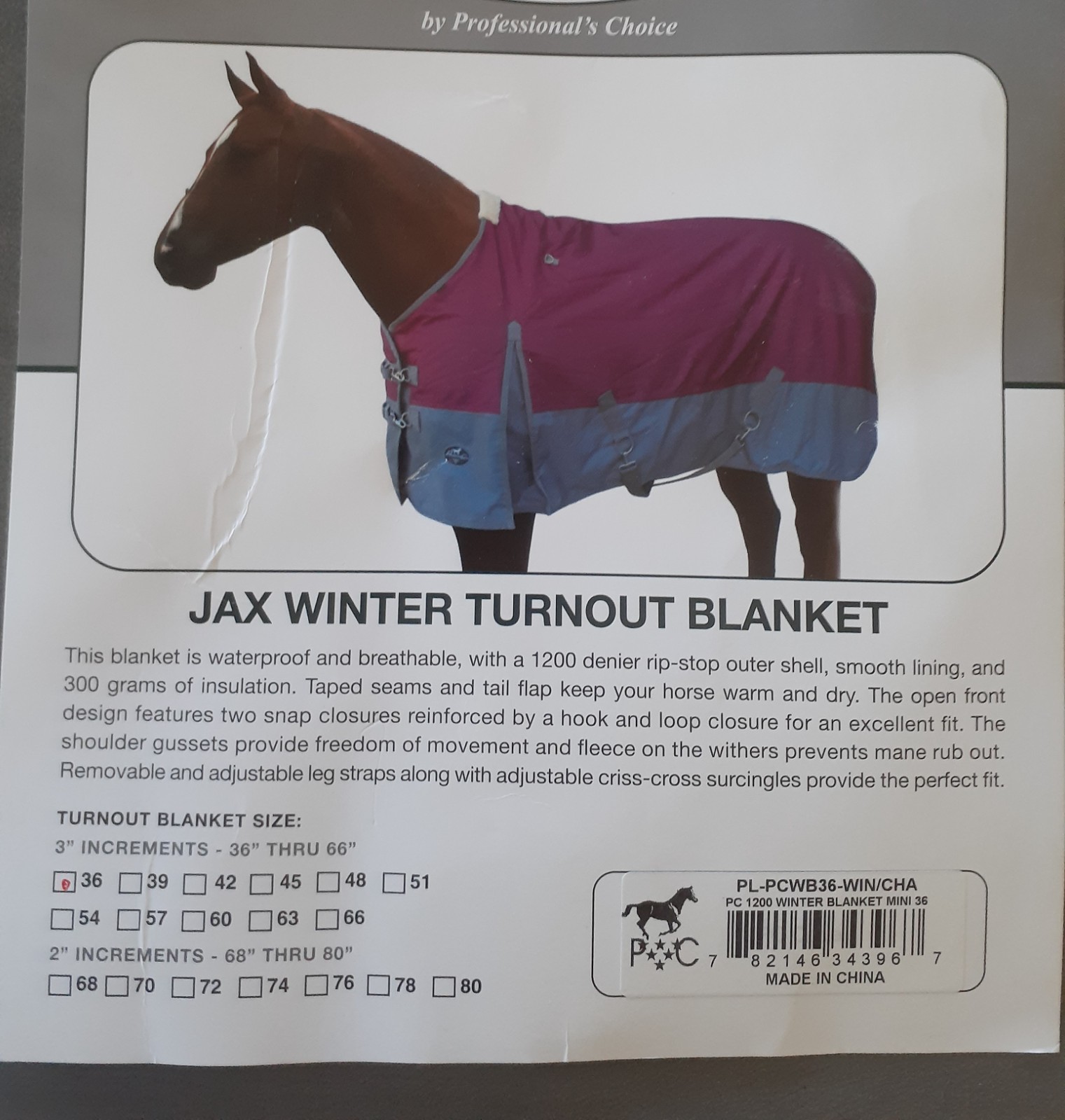 RED Professional's Choice PC1200 Denier Winter Turnout HORSE BLANKET NEW