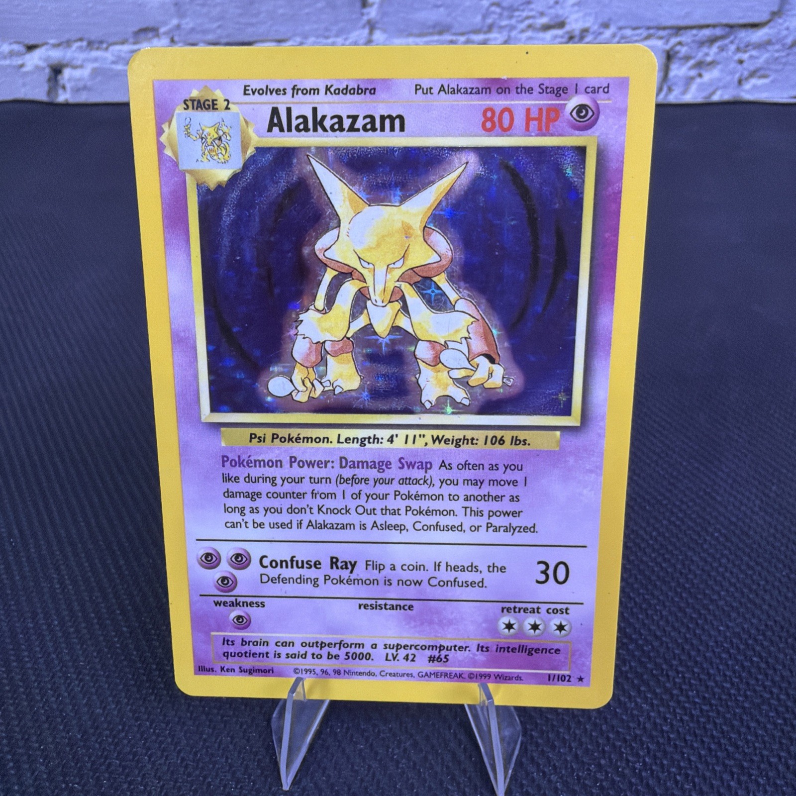 Alakazam 1999 WOTC Base Set HOLO Card 1/102 Unlimited Rare Pokémon TCG  - LP