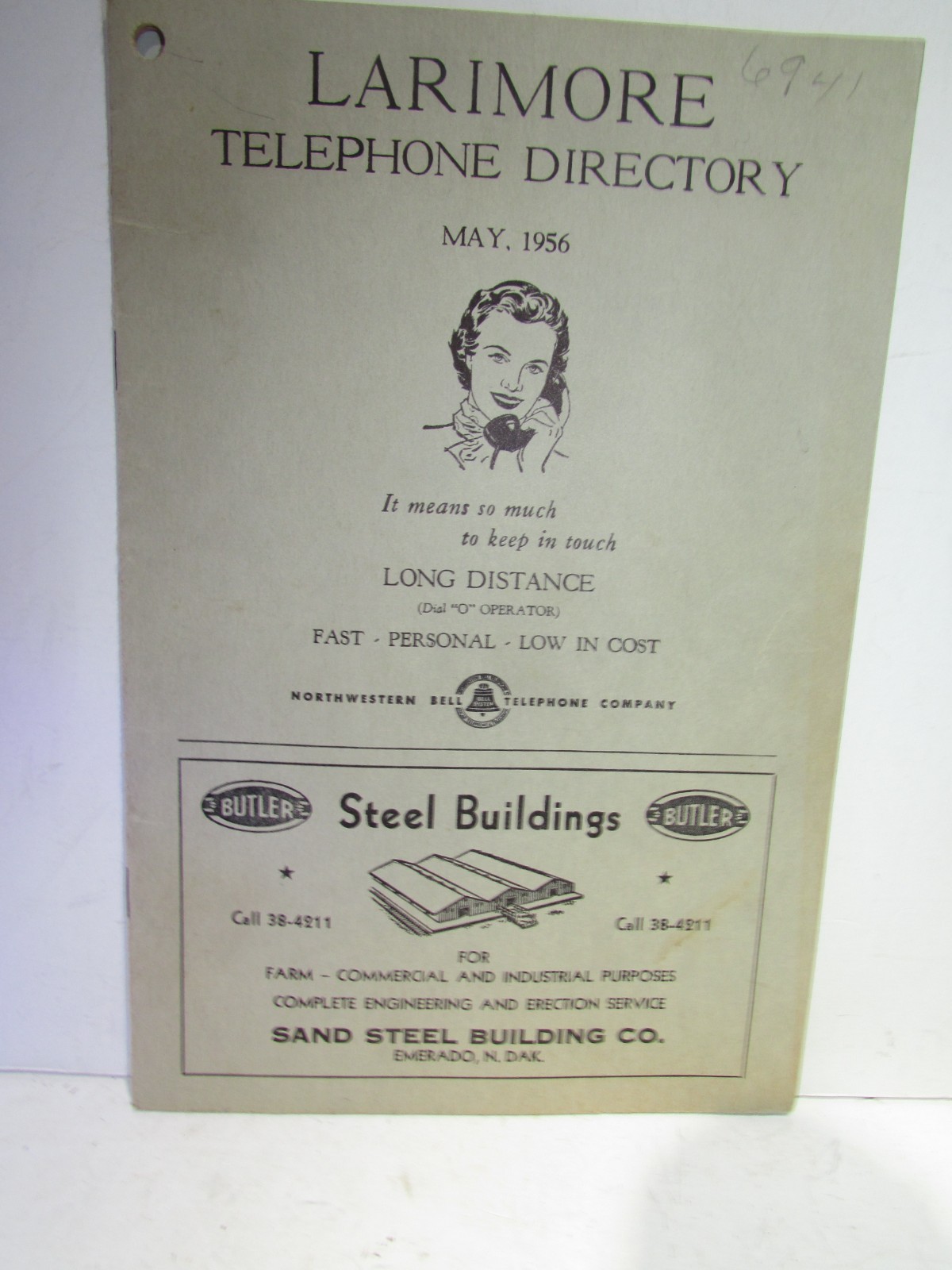 Vintage 1956 LARIMORE City TELEPHONE BOOK North Dakota Local History