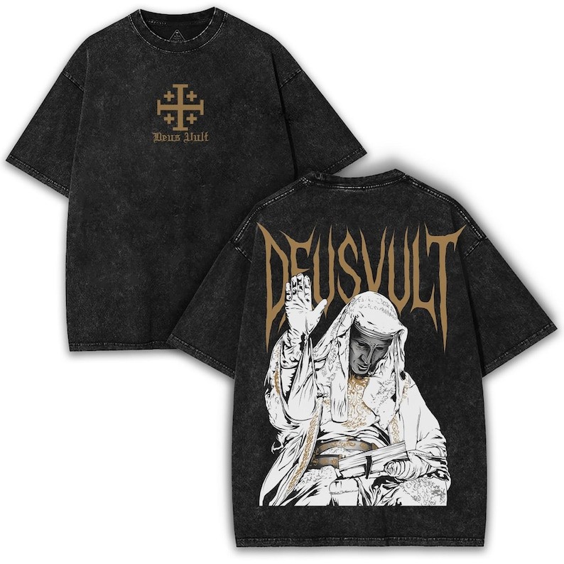 Deus Vult T-Shirt: Vintage Crusader Graphic Tee, Oversized Fit Deus Vult T-Shirt: Vintage Crusader Graphic Tee, Oversized Fit