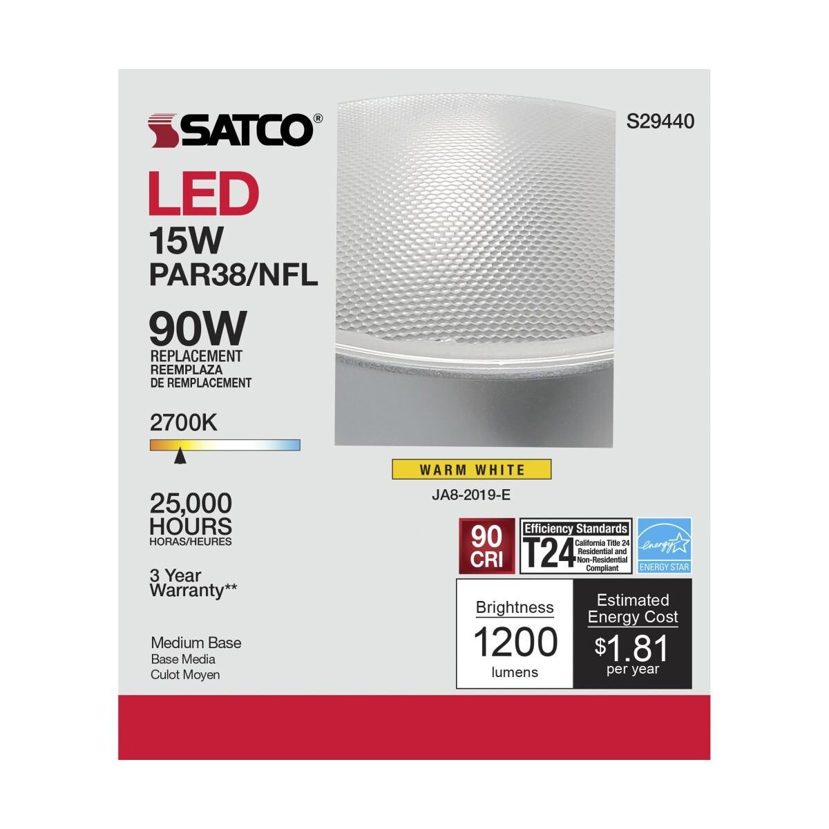 Satco S29440 - 15 Watt PAR38 LED Light Bulbs - 2700K - 6 Pack Satco S29440 - 15 Watt PAR38 LED Light Bulbs - 2700K - 6 Pack