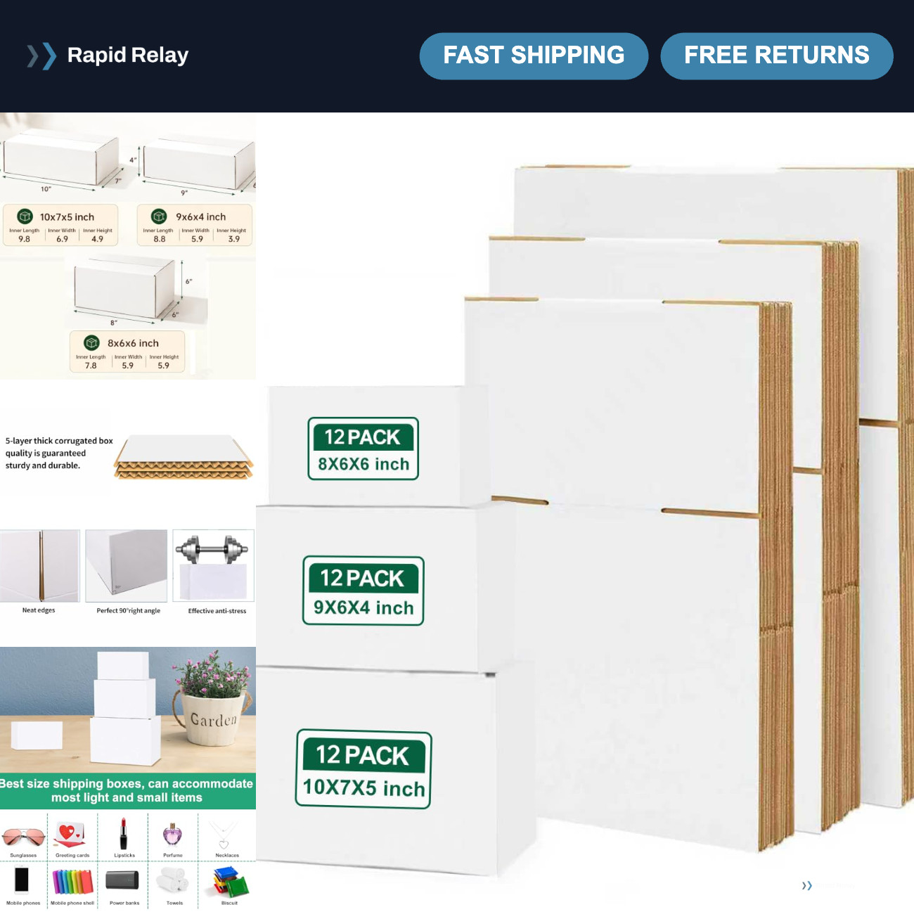 36 Pcs Small Shipping Boxes Set - 8x6x6, 9x6x4, 10x7x5 Mix & Match for Packing
