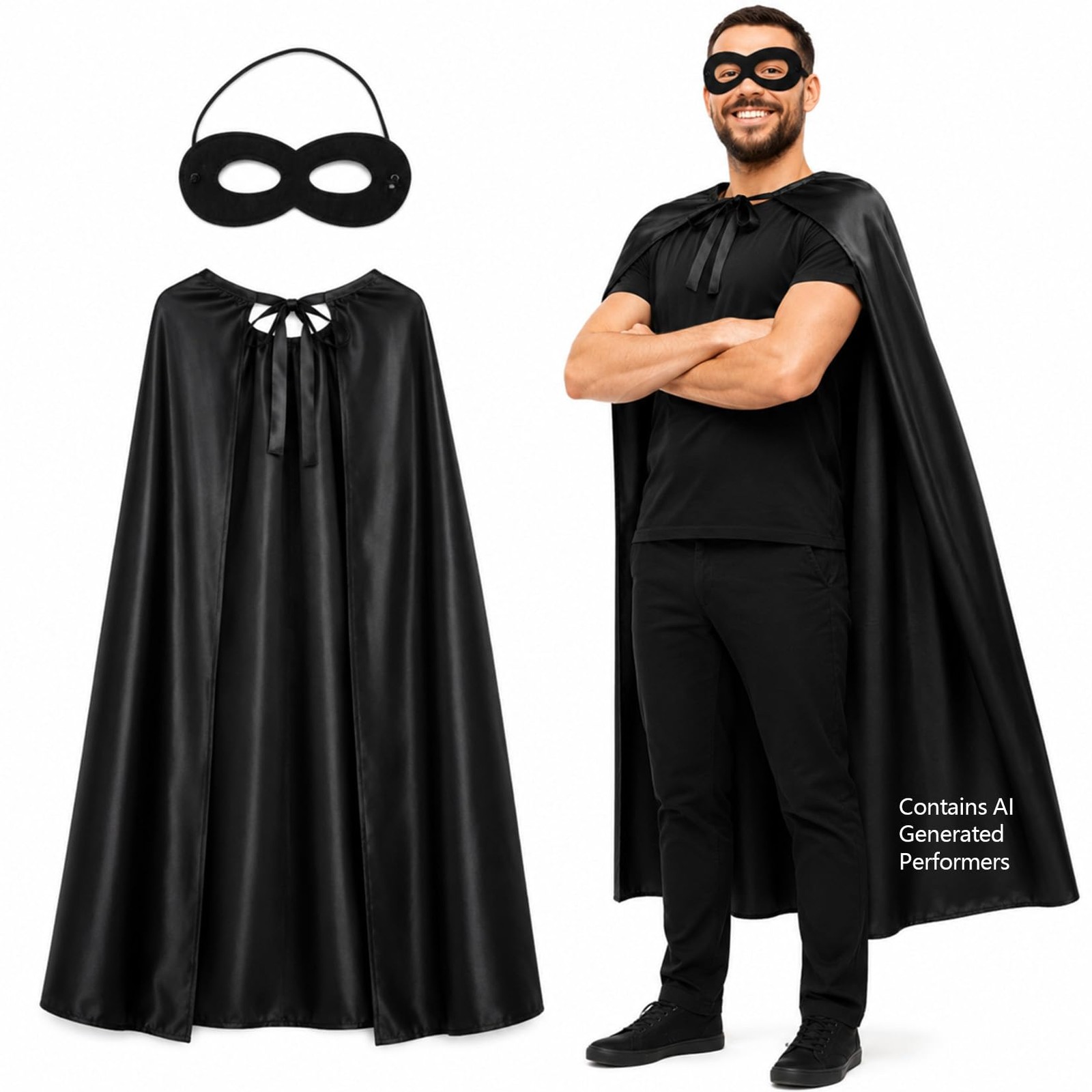 RAINFLOW Adult Superhero Cape and Mask Set, Black Costume 55x39.4in, RAINFLOW Adult Superhero Cape and Mask Set, Black Costume 55x39.4in,