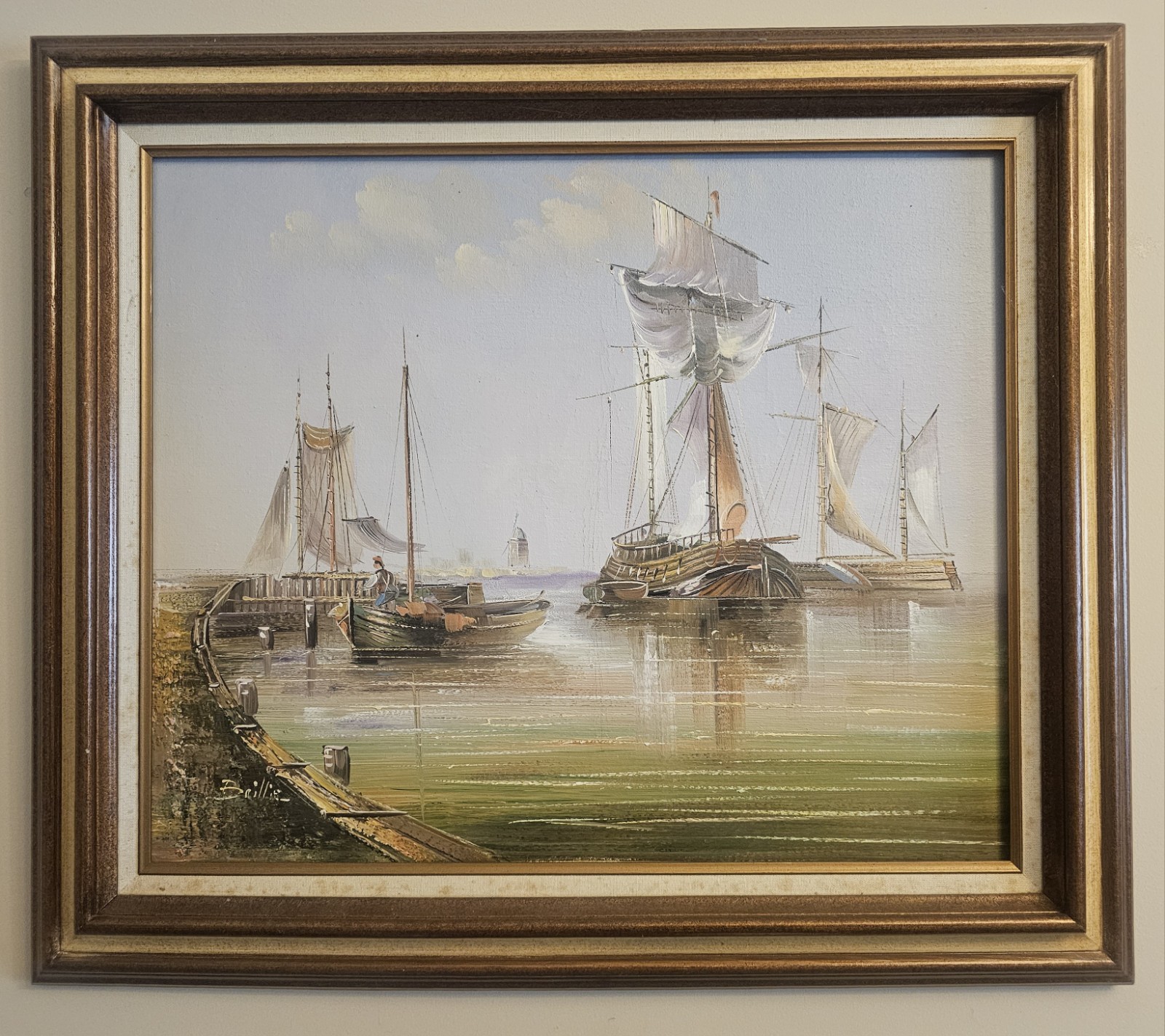 Exquisite Mid-Century Marine Ship Oil Painting– Signed \