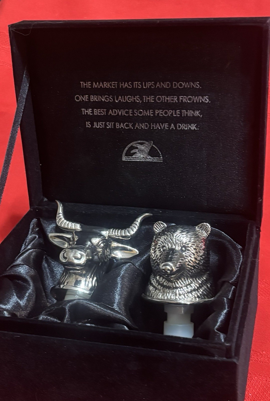 Vintage Neiman Marcus Silver-Plated New Bull Bear Market Wine Bottle Stoppers Vintage Neiman Marcus Silver-Plated New Bull Bear Market Wine Bottle Stoppers