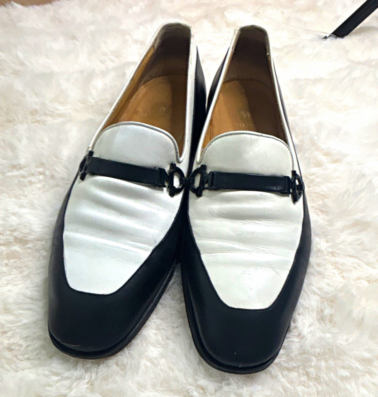 VTG Bruno Magli Women’s Leather Black/White Horsebit Loafers Made in Italy US 8