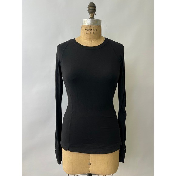 Lululemon Runderful Tech Long Sleeve Shirt Black Size 6 Zipper Pocket Pocket