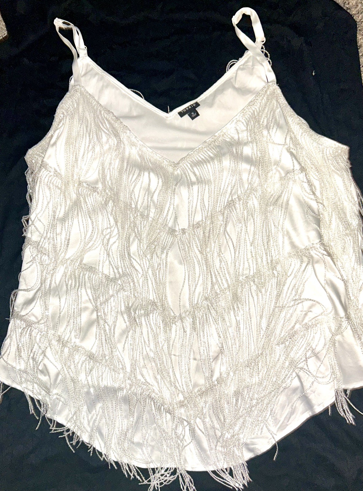 Womens Torrid Beaded Fringe Cami White Size 5xL Womens Torrid Beaded Fringe Cami White Size 5xL