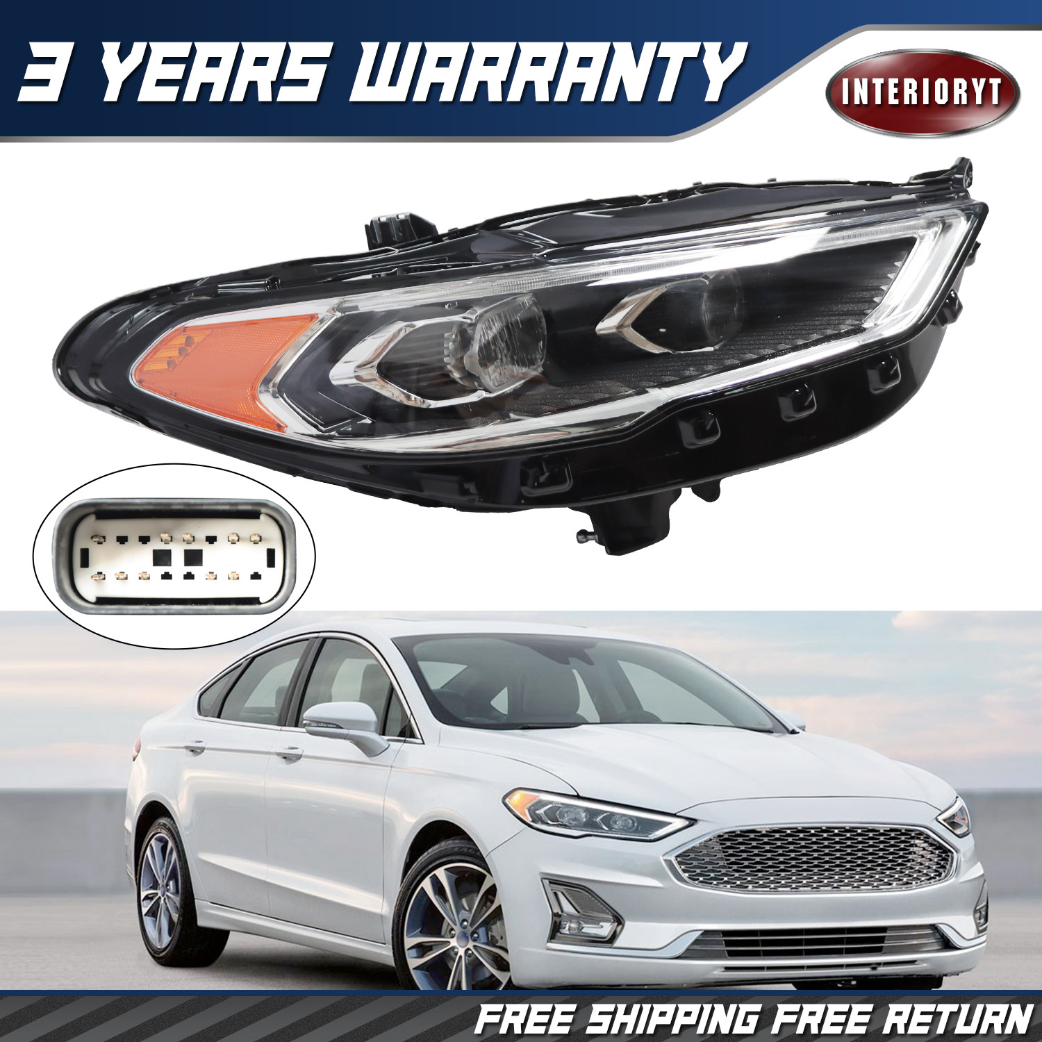 Passenger Side Headlight For 2017-2020 Ford Fusion Full LED Projector