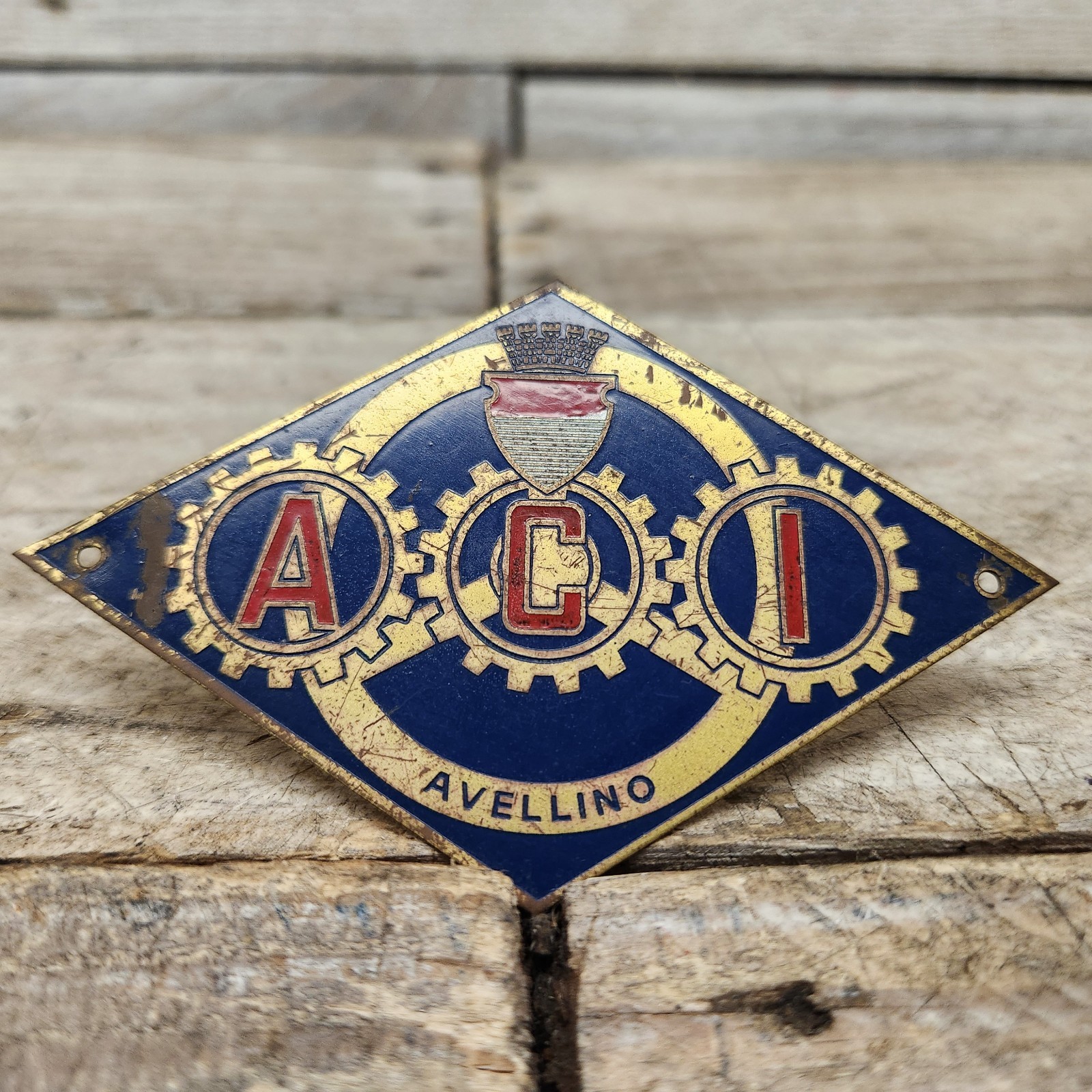 Vintage ACI Avellino Italy Automobile Club Enamel Badge Italian Auto Grille