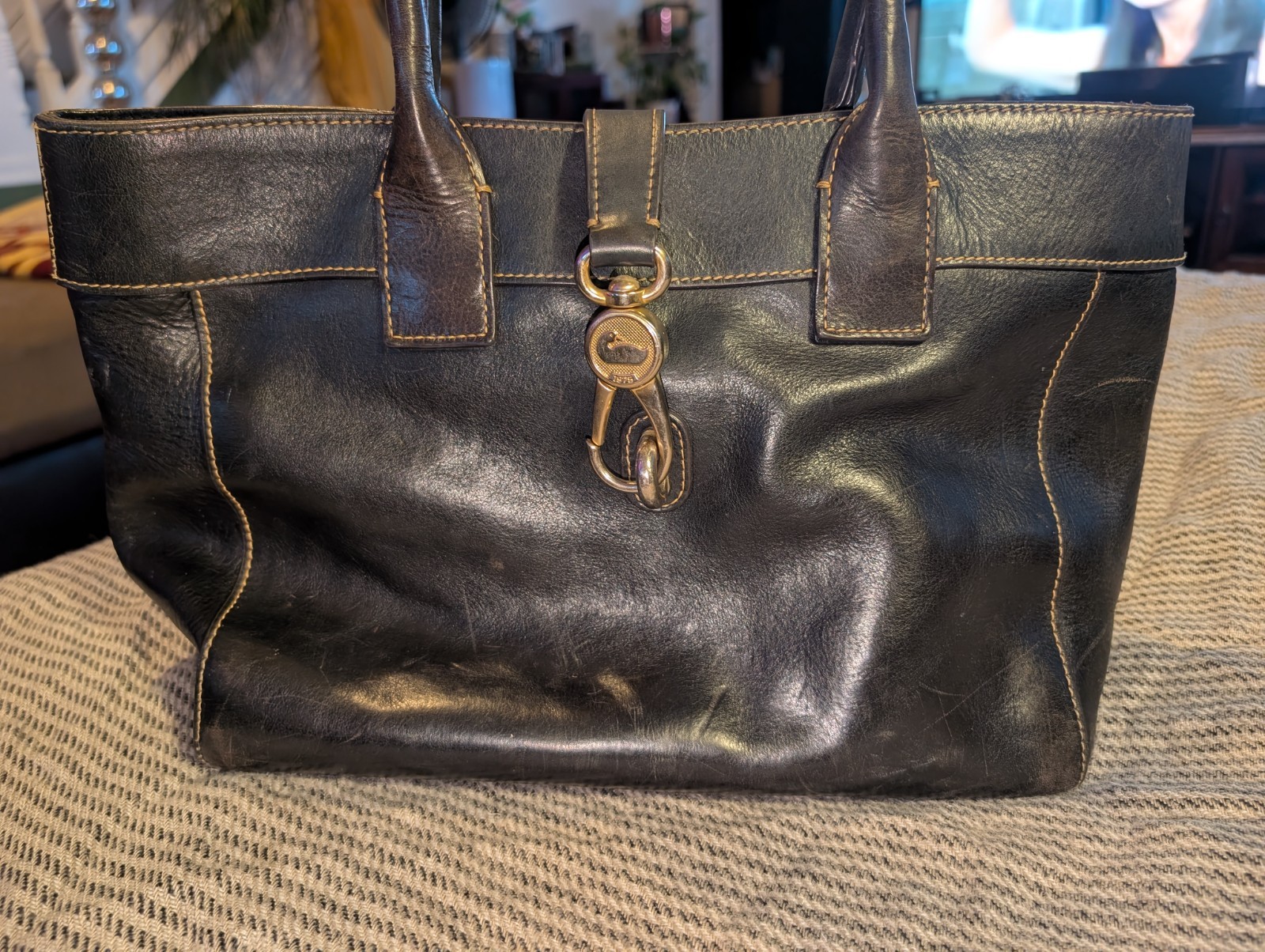 Vintage Dooney Bourke Green Brown Amelie Tote Bag Florentine Vacchetta Leather Vintage Dooney Bourke Green Brown Amelie Tote Bag Florentine Vacchetta Leather