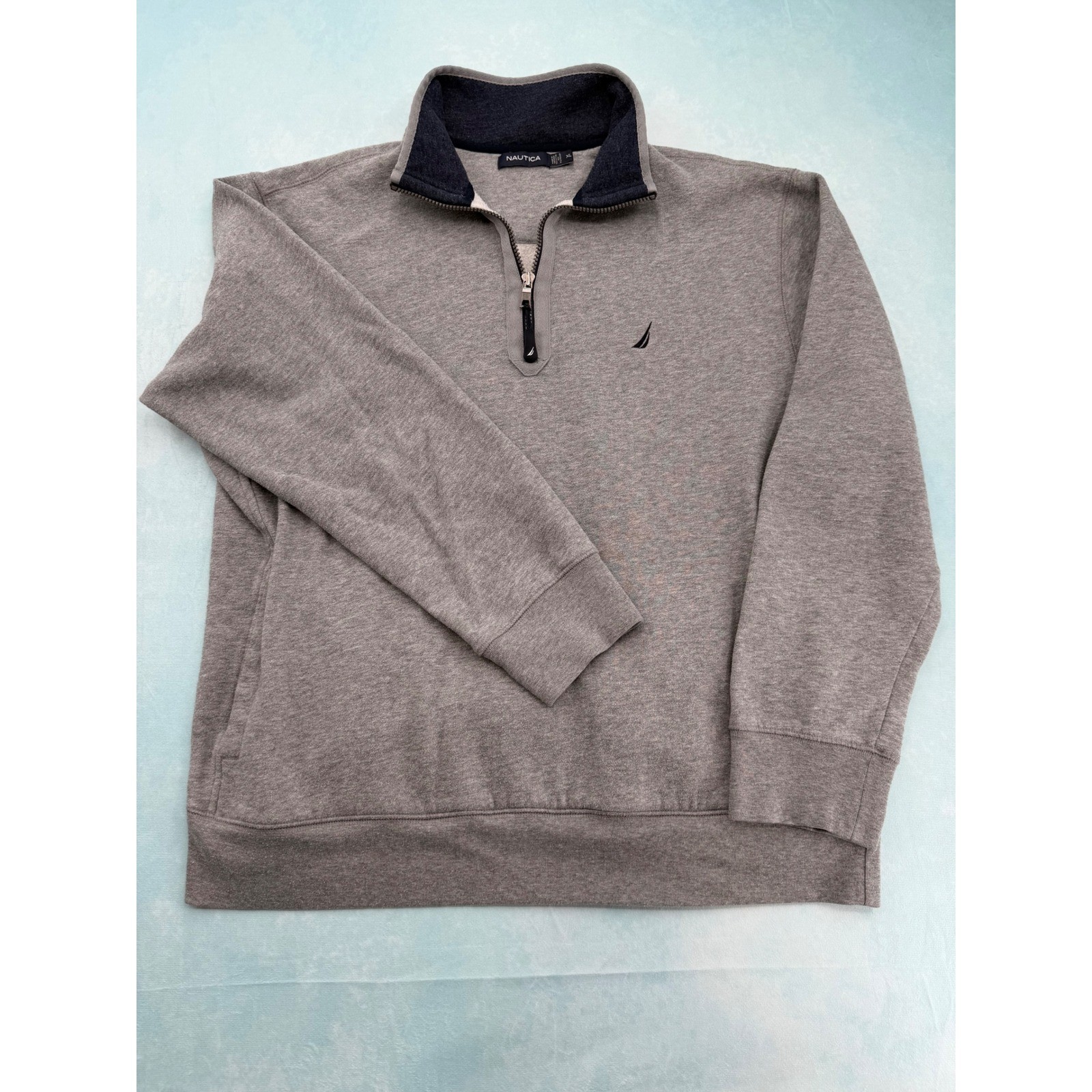 Nautica Men\'s XL Heather Gray 1/4 Zip Fleece Pullover Sweatshirt Sail Logo Nautica Men\'s XL Heather Gray 1/4 Zip Fleece Pullover Sweatshirt Sail Logo