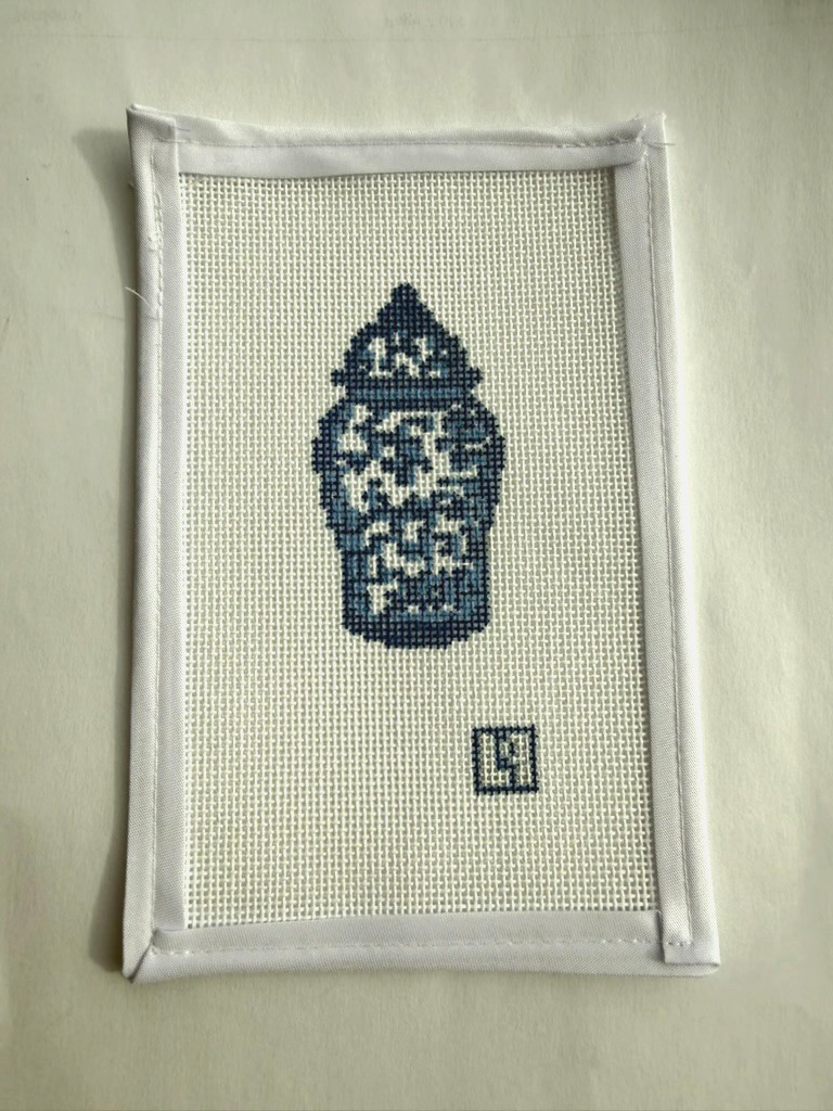 Hand Painted, Needlepoint Canvas, 18 Mesh, Ginger Jar 1.5 x 3 Blue and White