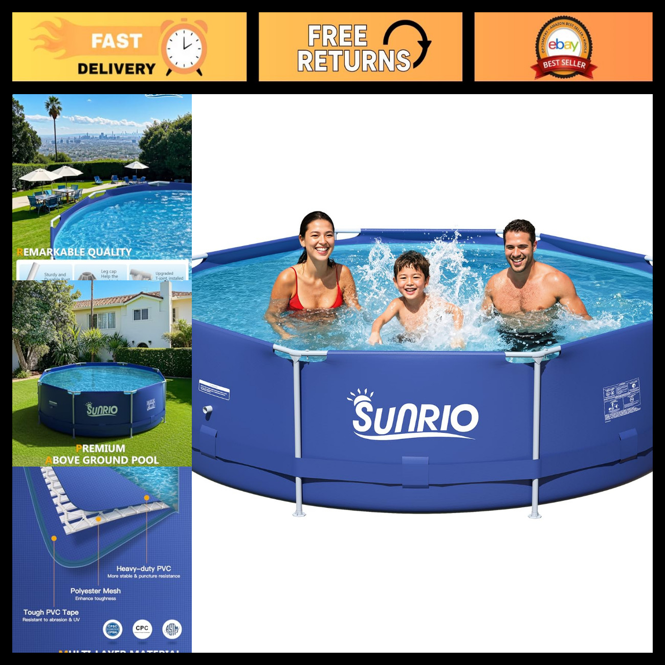 Durable 8ft x 30in Round Steel Frame Above Ground Pool for Outdoor Family Fun