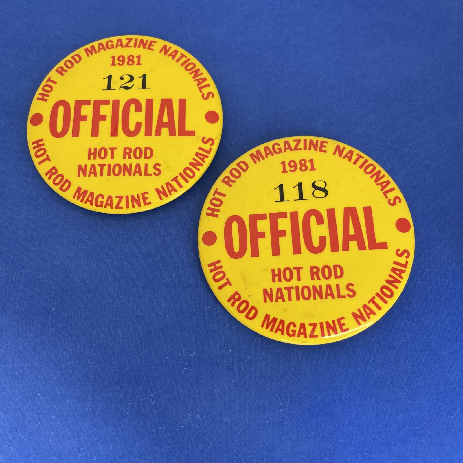Vtg 1981 Hot Rod Magazine Nationals Official Pin Pinback #118 #121 Rare Vtg 1981 Hot Rod Magazine Nationals Official Pin Pinback #118 #121 Rare
