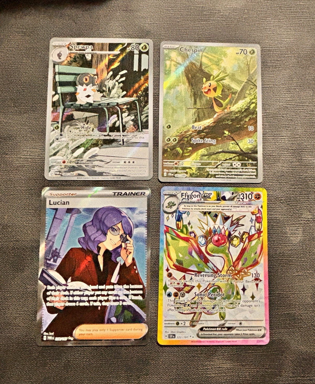 Pokemon TCG Obsidian Flames Foil 4-Card Lot Flygon ex Chespin Lucian Pokemon TCG Obsidian Flames Foil 4-Card Lot Flygon ex Chespin Lucian