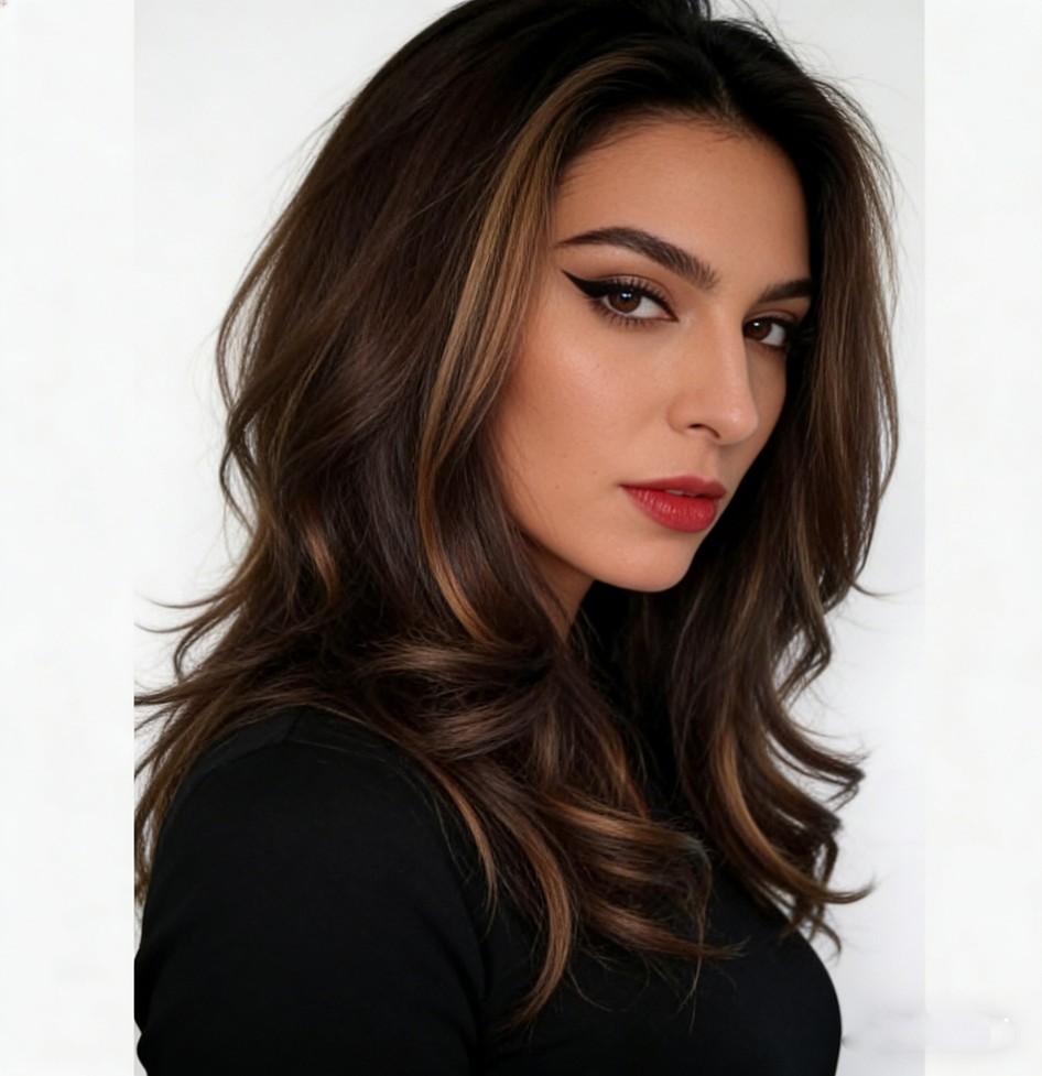 Women Dark Brown w/Gold Highlight Ombre Shoulder Length Curly Hair Wig-&##
