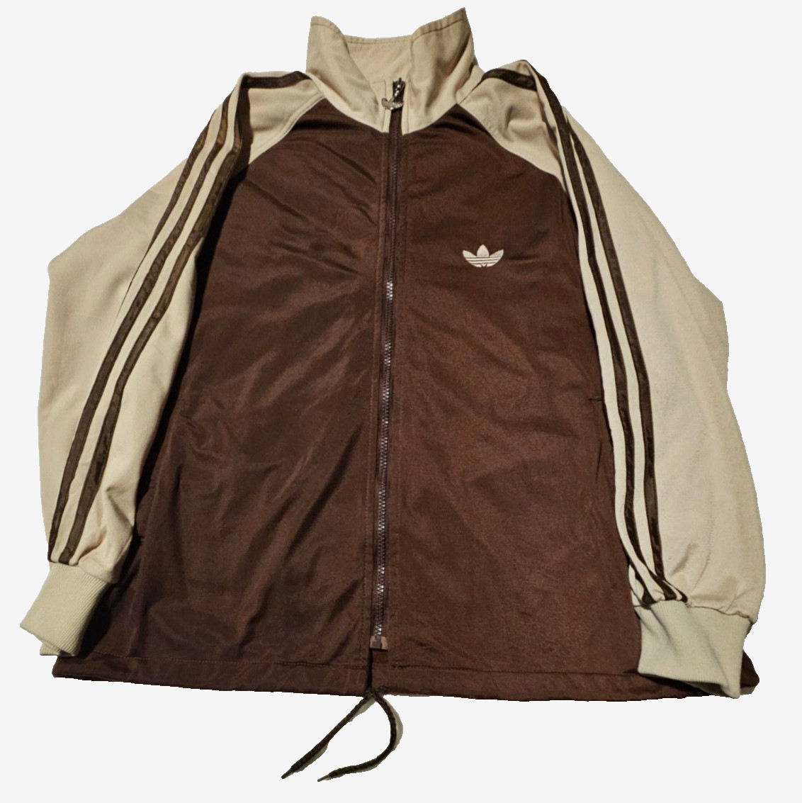 Rare Vintage ADIDAS Original Track Jacket Cream / Brown Zip Medium Rare Vintage ADIDAS Original Track Jacket Cream / Brown Zip Medium