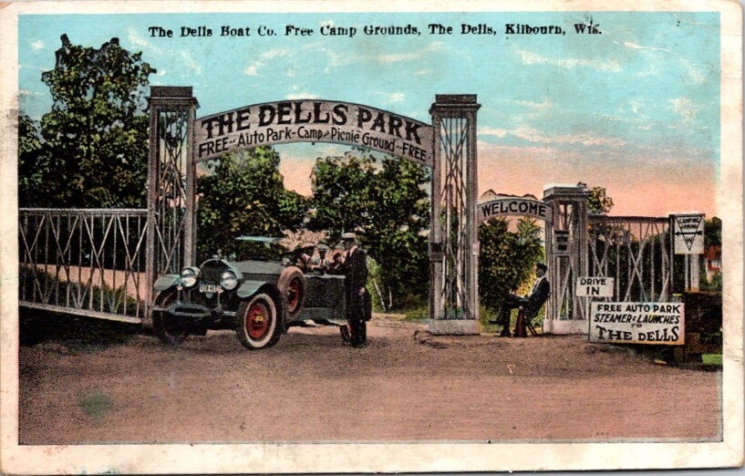 Vintage Postcard Dells Park Free Camp Grounds Kilbourn Wisconsin WI 1923    1110
