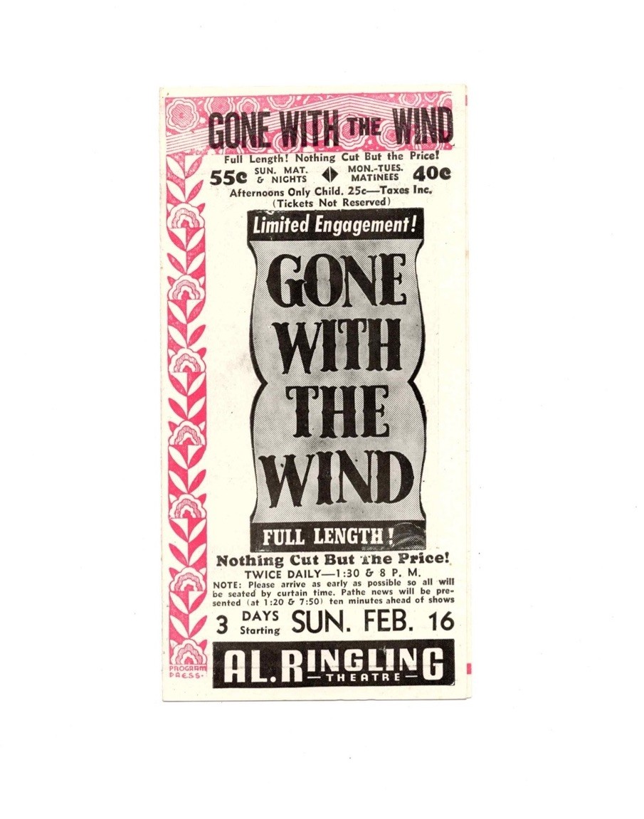 Vintage 1941 Gone With the Wind Al Ringling Theatre Program Baraboo Wisconsin WI Vintage 1941 Gone With the Wind Al Ringling Theatre Program Baraboo Wisconsin WI
