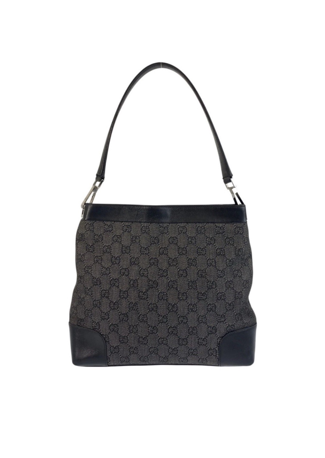 GUCCI 143745 Shoulder Bag Black Black SilverHardware GG canvas/leather GG