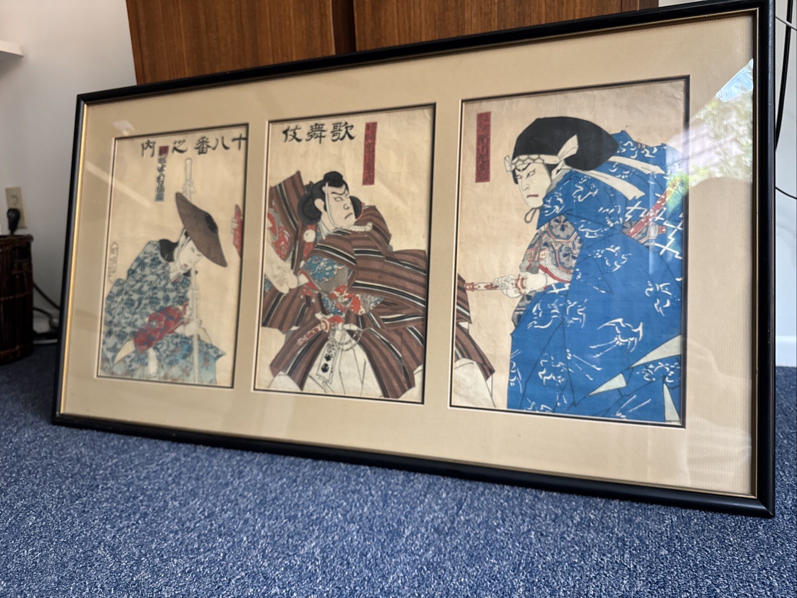 19th-Century Japanese Ukiyo-e Triptych Woodblock Print by Toyohara Kunichika 19th-Century Japanese Ukiyo-e Triptych Woodblock Print by Toyohara Kunichika