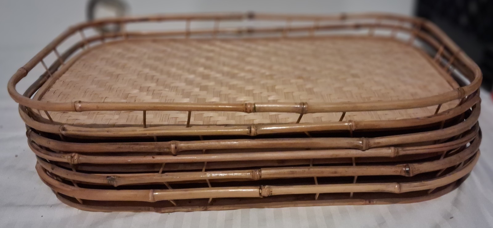 Set of 6 Vintage Bamboo Wicker Rattan Serving Trays Mid Century Japanese Wares