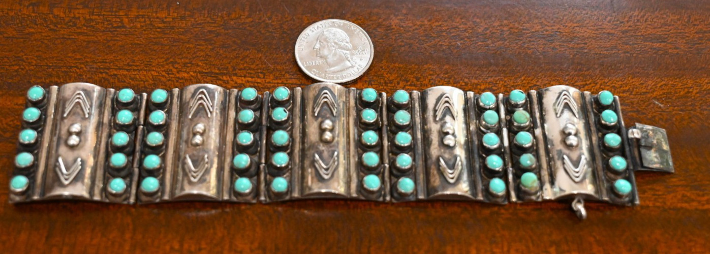 Old Native American Sterling Silver & Turquoise Bracelet 70 grams 6 3/4\ Old Native American Sterling Silver & Turquoise Bracelet 70 grams 6 3/4\