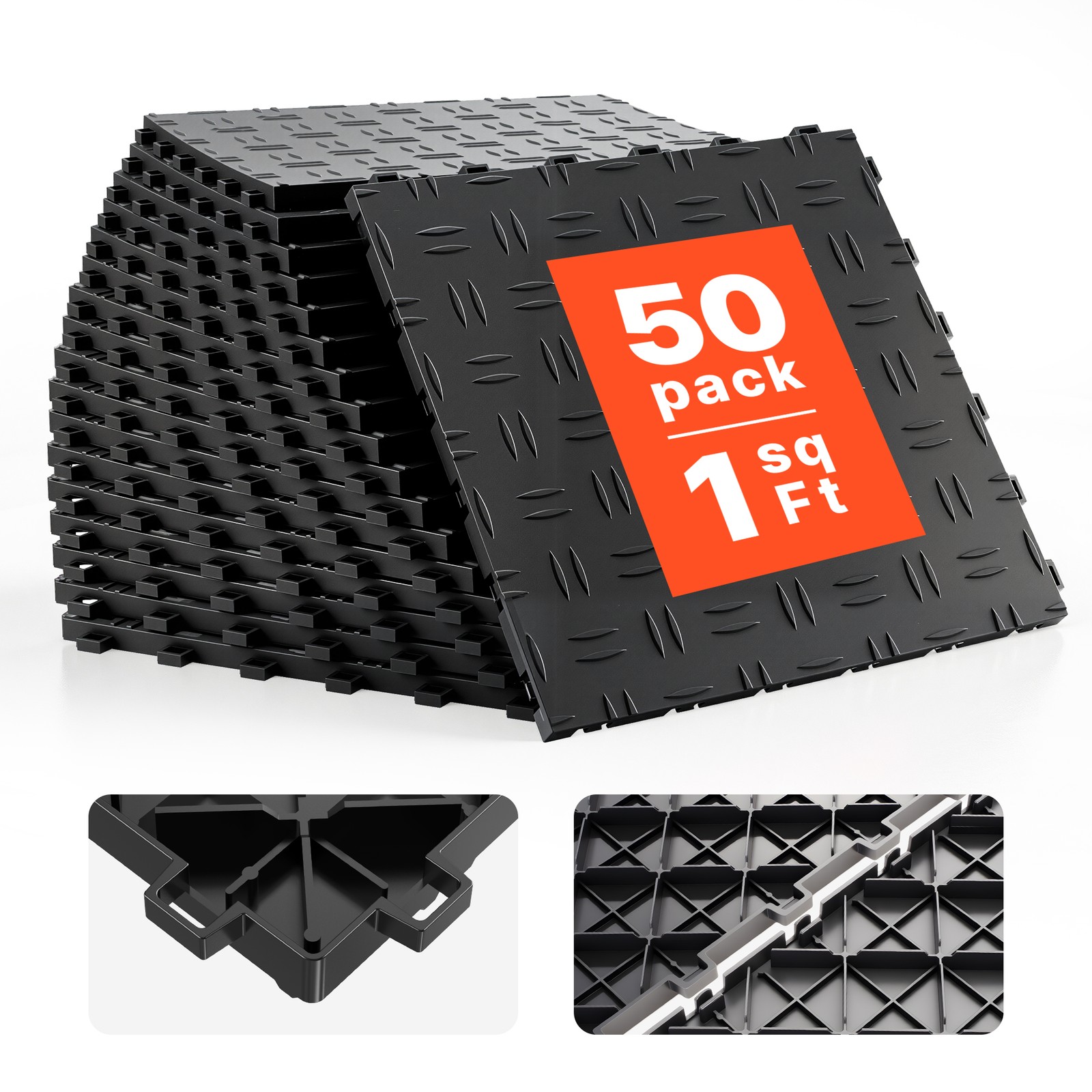 VEVOR Garage Tiles Interlocking 12x12 in 50 Pack Garage Flooring Tiles Black