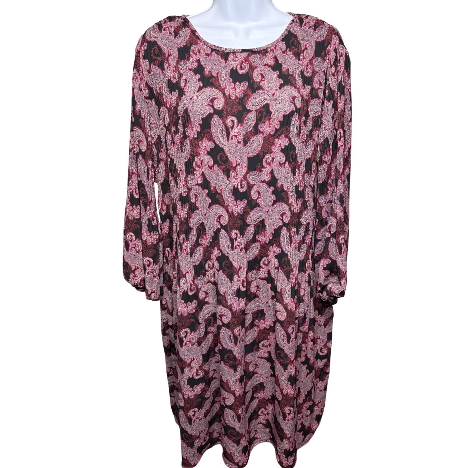 NWT J. JILL Womens Black Pink Paisley Pleated Shift Dress XL Boho Chic Flowy