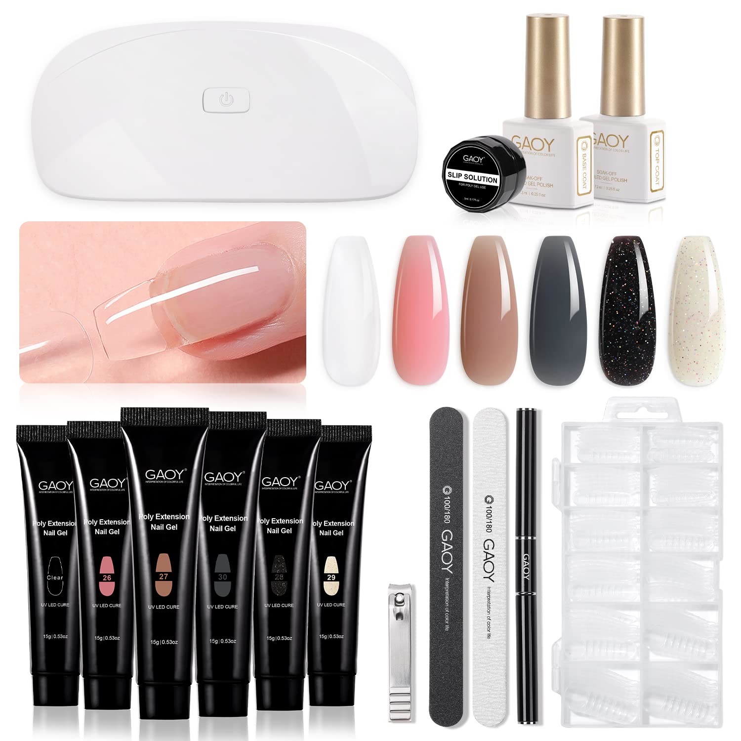 GAOY Poly Gel Nail Kit with U V Light Starter Kit, 6 Colors Nude Pink Set C GAOY Poly Gel Nail Kit with U V Light Starter Kit, 6 Colors Nude Pink Set C